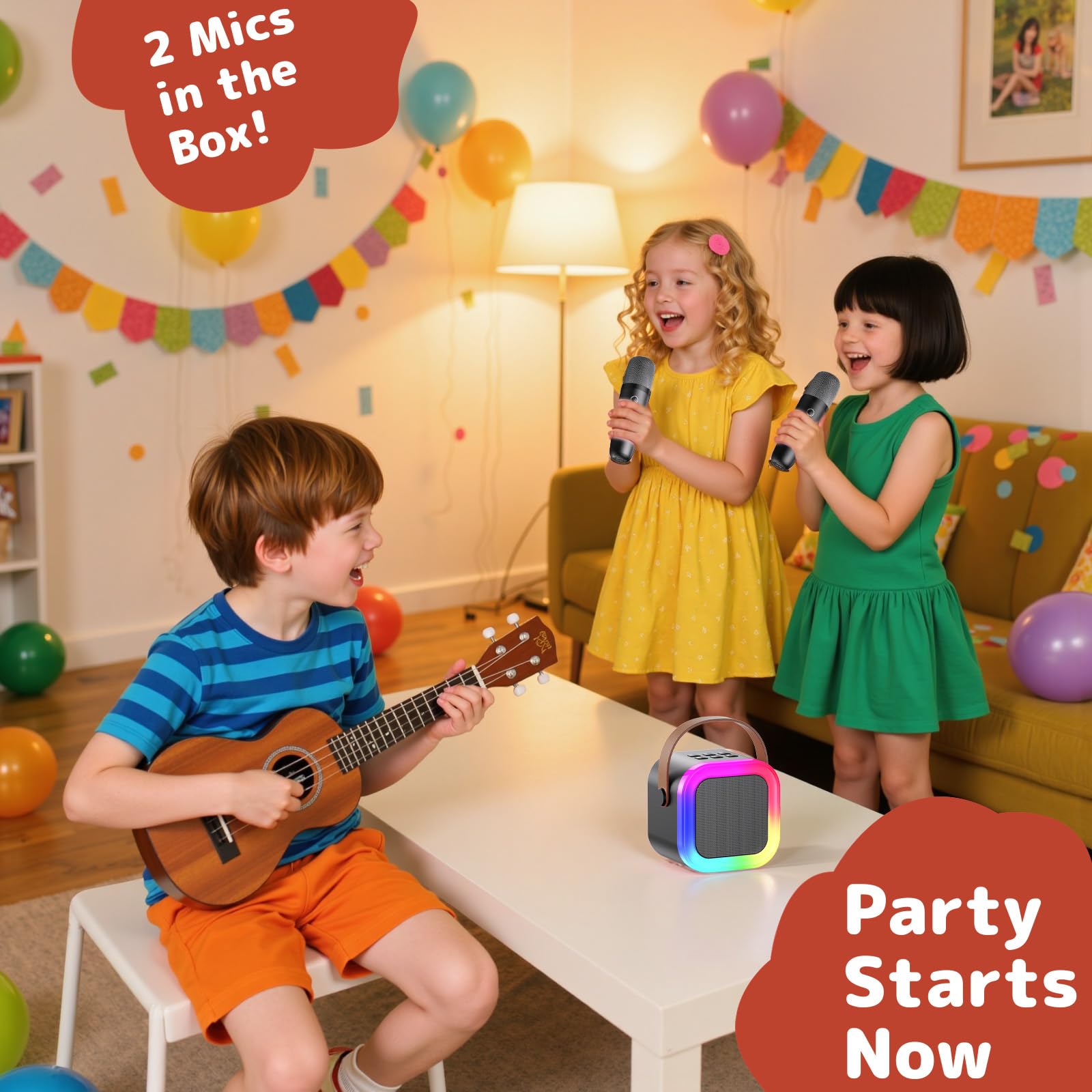 Fede Karaoke per Bambini, Regalo Bambina 3-12 Anni Microfono Bambini Giochi Regali Bambina 3-12 Anni Karaoke con 2 Microfono Bluetooth Giocattoli Regalo Bambino 3-12 Anni
