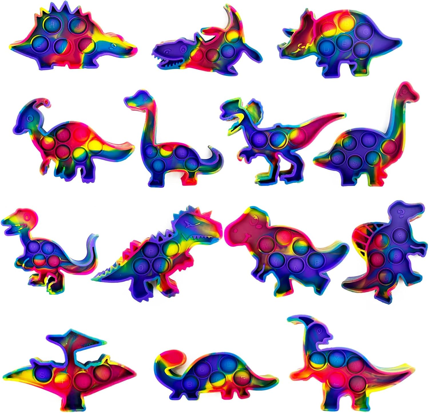 Easter Basket Stuffers - 14 Pack Easter Dinosaur Poppers, Dinosaur Pop Bubble Fidget Sensory Toy, Mini Fidget Toys Bulk Party Favors for Kids Toddler, ABC Alphabet Learning and Educational Toys
