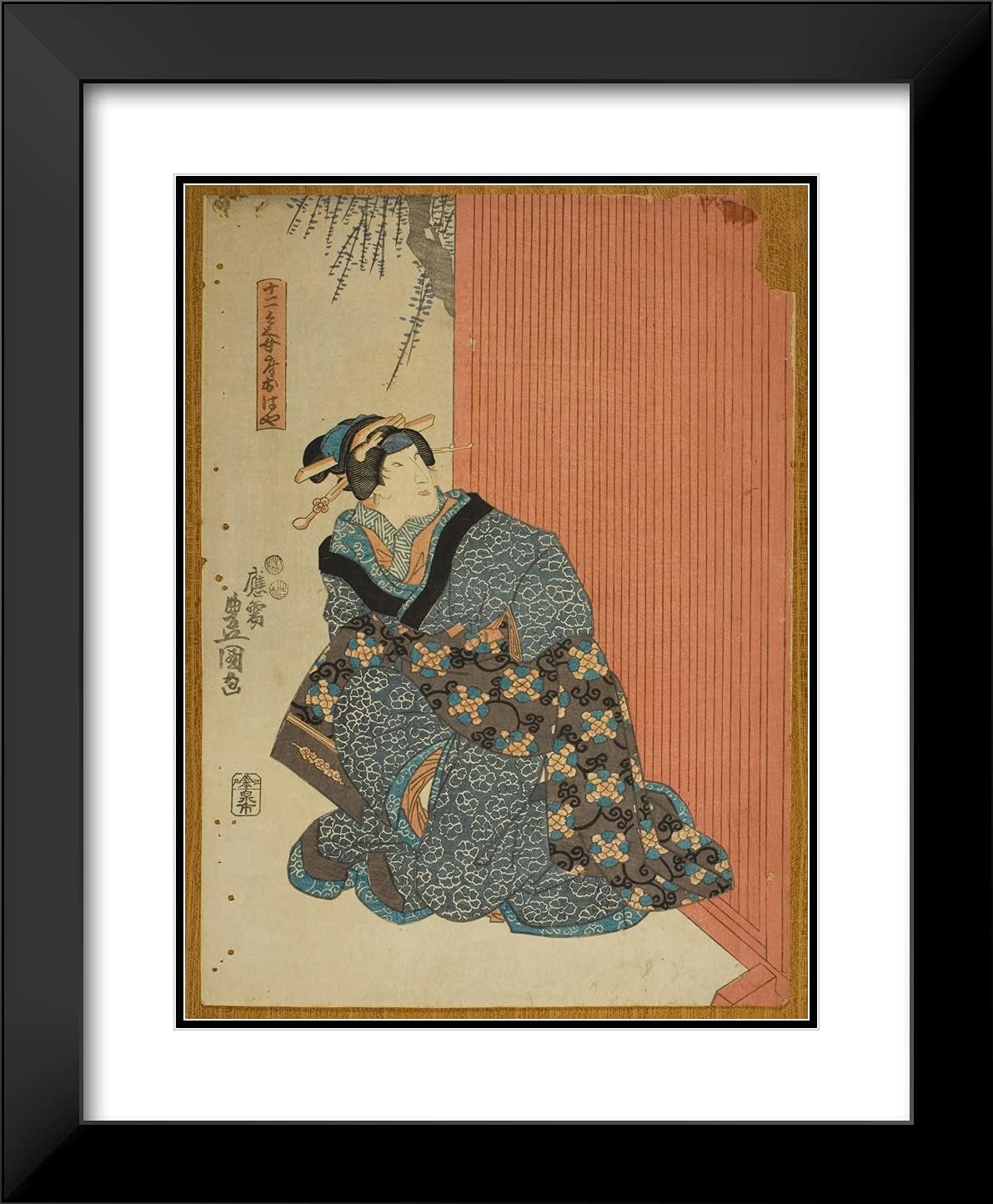 ArtDirect Utagawa Kunisada I (Toyokuni III) 20x24 Black Modern Framed and Double Matted Art Print Titled Actor Bando Shuka I as Jujibei's Wife Ohaya (Jujibei nyobo Ohaya)