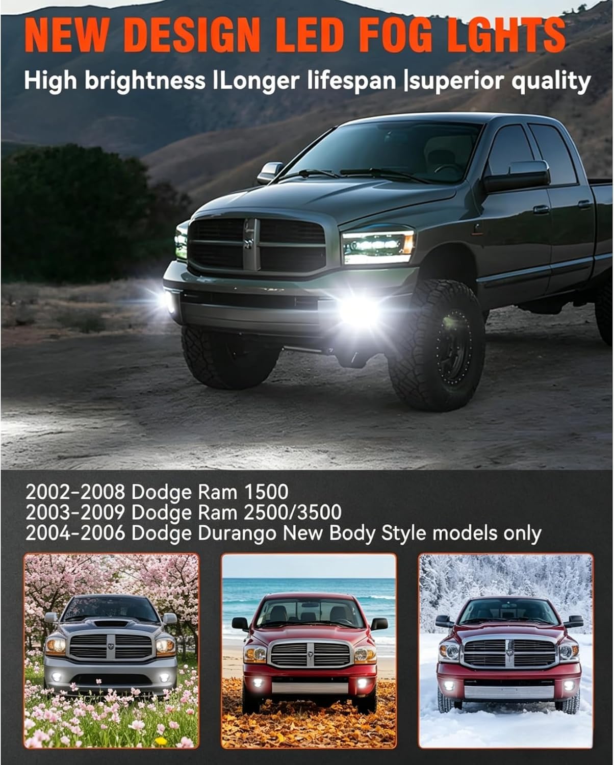 High brightness beam upgraded version(white light) for Ram 1500 2002-2008/Ram 2500 3500Pickup2003-2009,IP67 waterproof, plug and play fog light assembly with Projector Lens