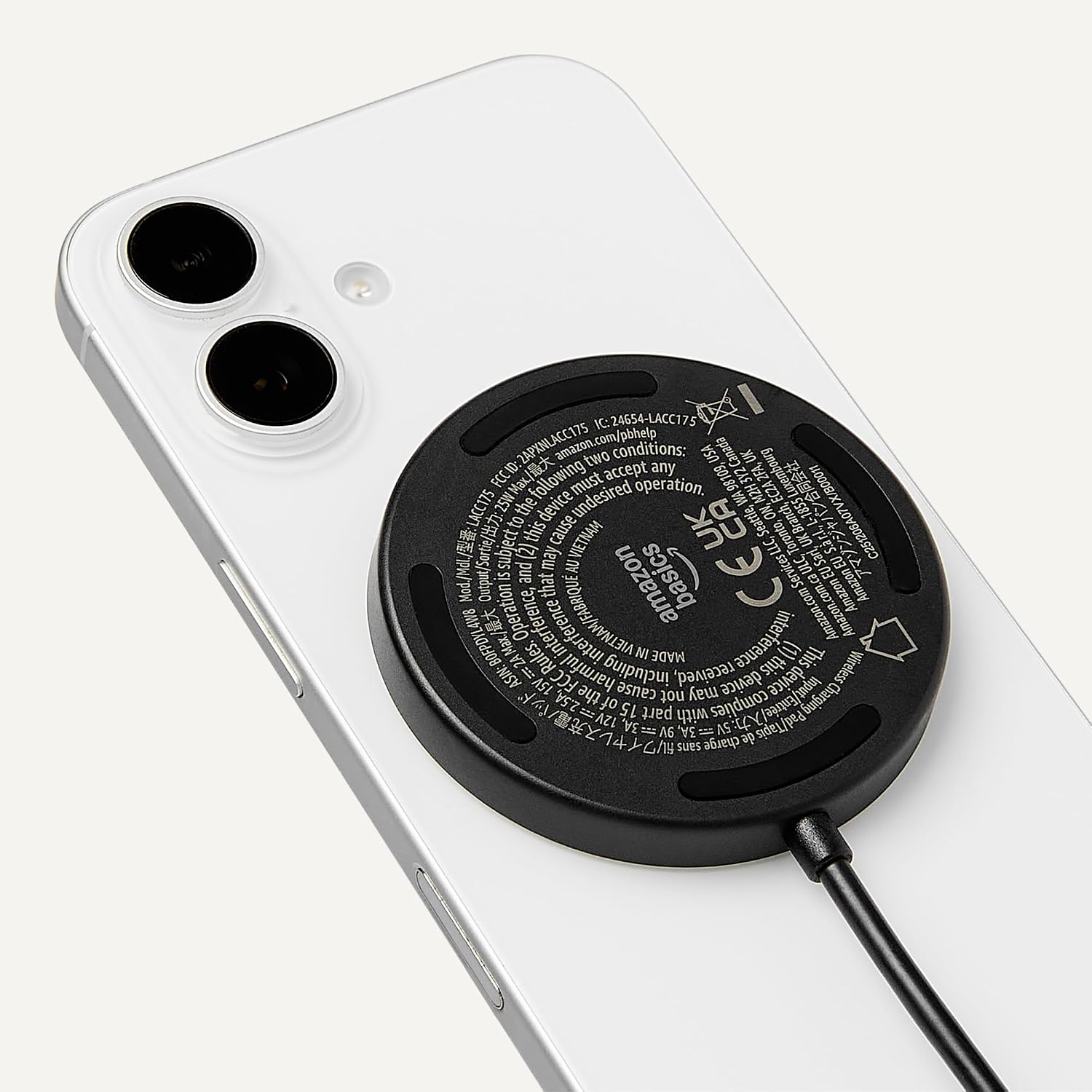 Amazon Basics 25W Qi2.2 Certified Wireless Charging Pad, MagSafe Compatible for iPhone 17/16/15/14/13/12, Magnetic Compatible for Android, Google Smartphones, Black (Adapter Not Included)