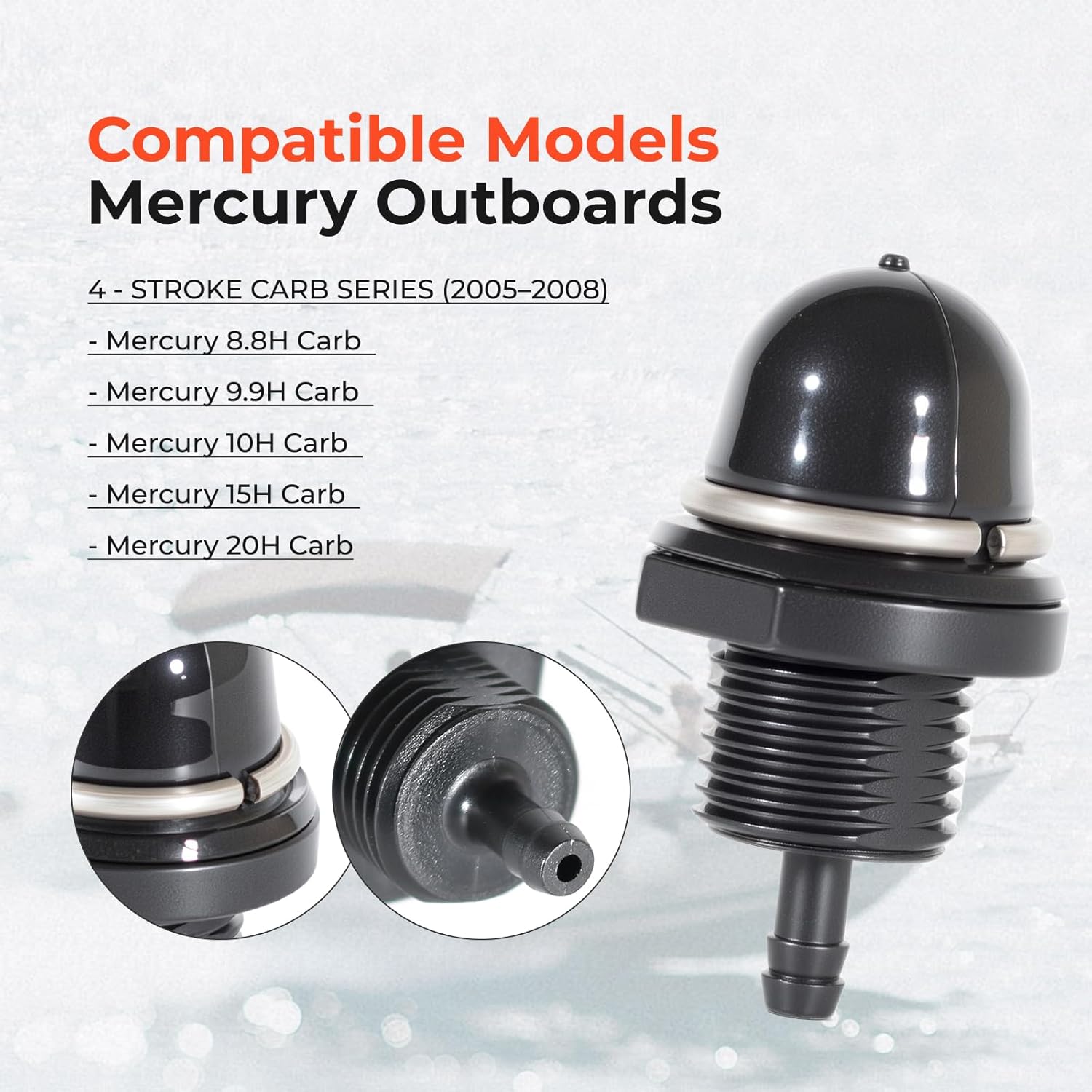 895124 Fuel Pump Primer Bulb Compatible with Mercury 8HP 9.9HP 10HP 15HP 20HP Carb 4-Stroke 2005-2008 Outboard Motors – Primer Bulb for Outboard Motor and Mercury Outboard Parts Replacement