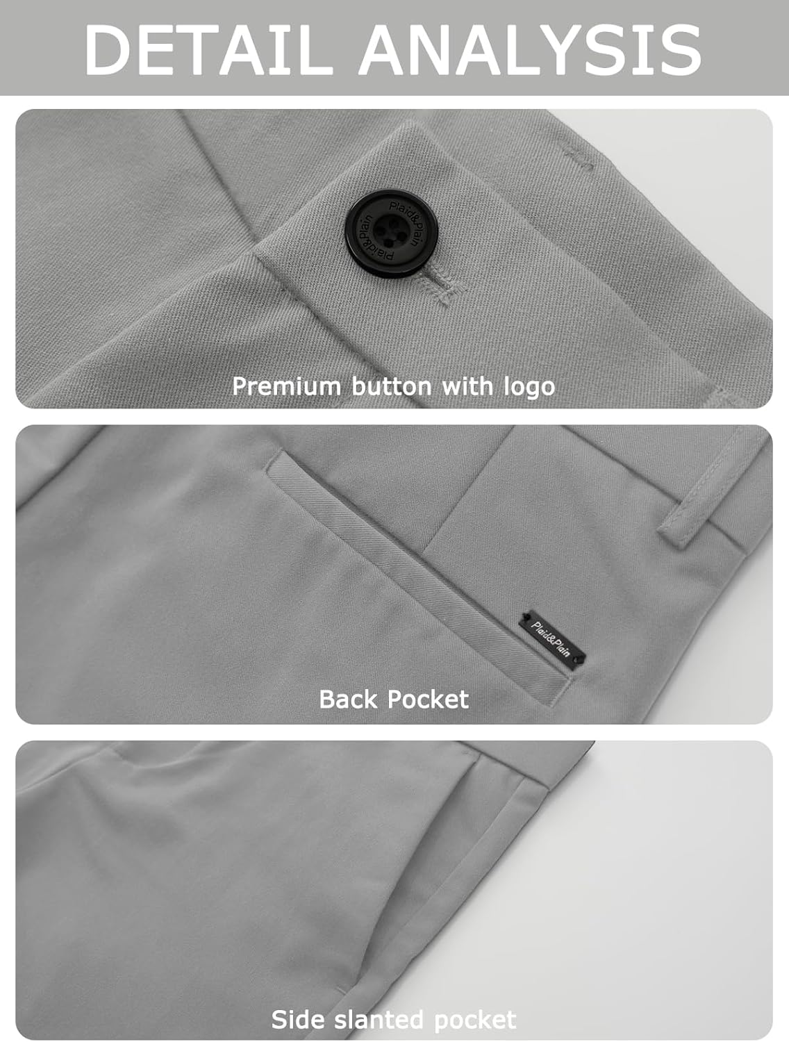 Plaid&Plain Men’s Slim Fit Dress Pants Stretch Dress Pants - Image 6