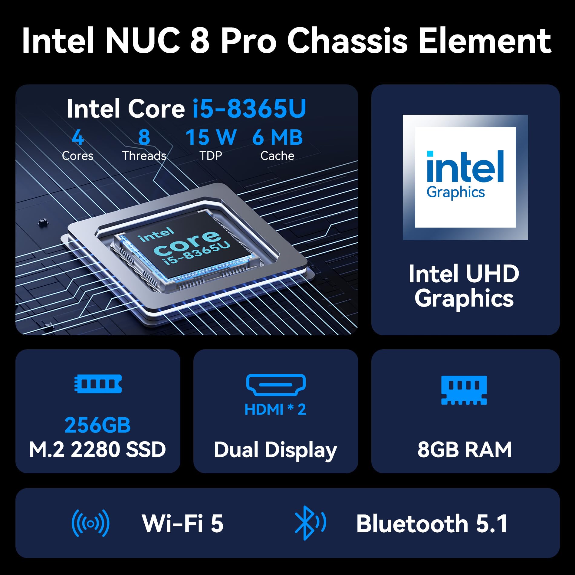 Intel NUC（超小型PC）SSD 約256GB RAM 8GB Mini pc Intel NUC Pro Chassis Element, elemento de computação NUC