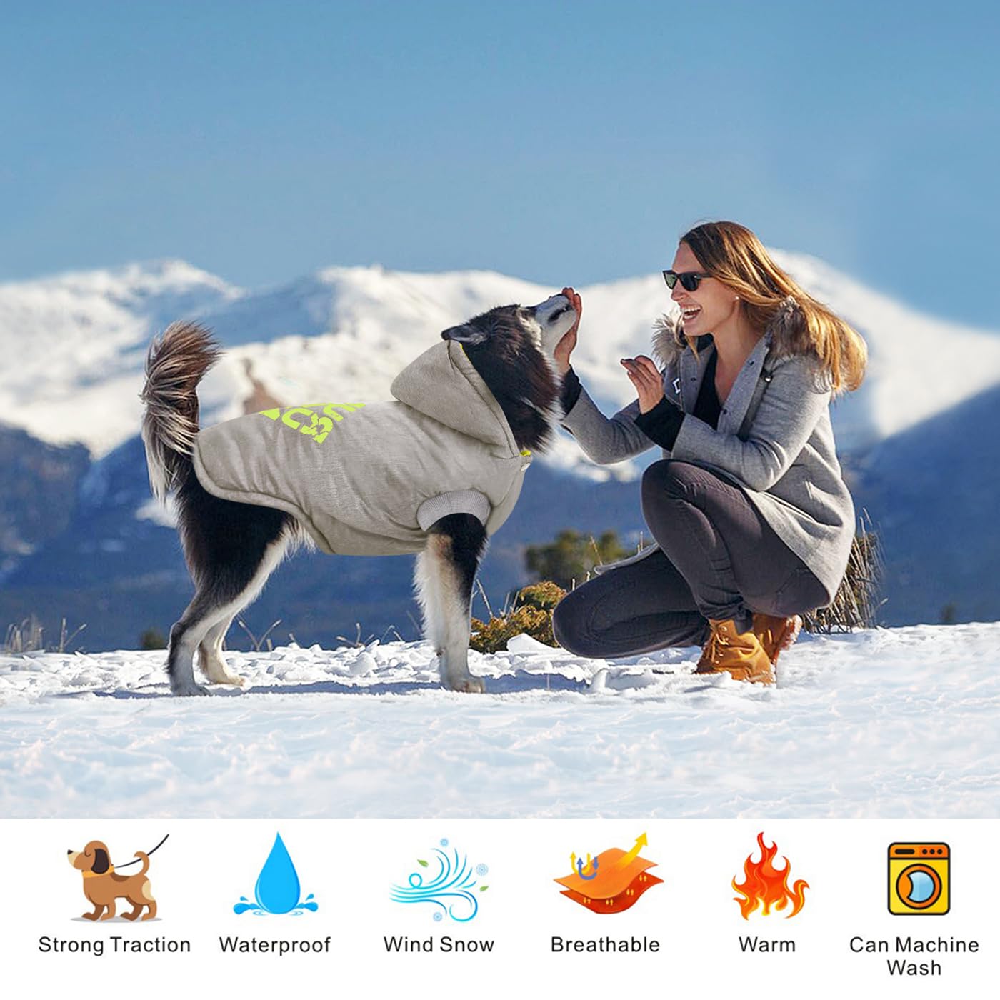 Idepet Cappotto per Cani antivento,Cani Giacca calda invernale Gilet Outdoor Cotton Dog Felpa con Cappuccio Abbigliamento per Cani di Piccola Taglia