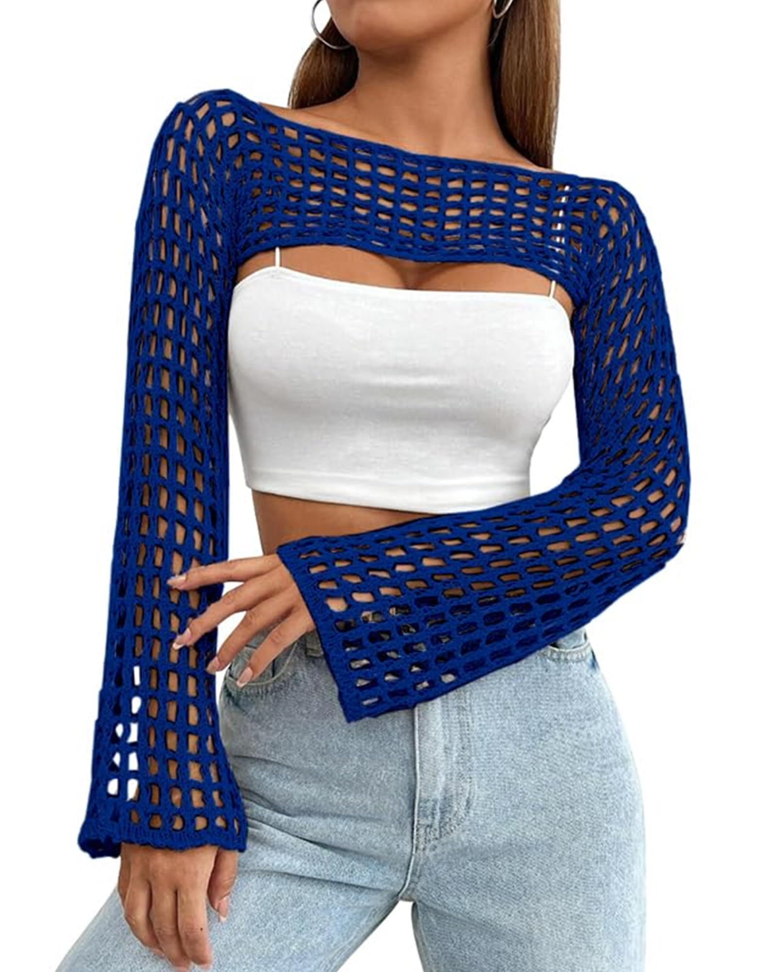 クラネ 美品 SHAGGY AMERICAN SLEEVE KNIT TOPS トップス レディース ブルー 2 16106-2072 24SS 2 CLANE - クラネ 美品 SHAGGY AMERICAN SLEEVE KNIT TOPS トップス