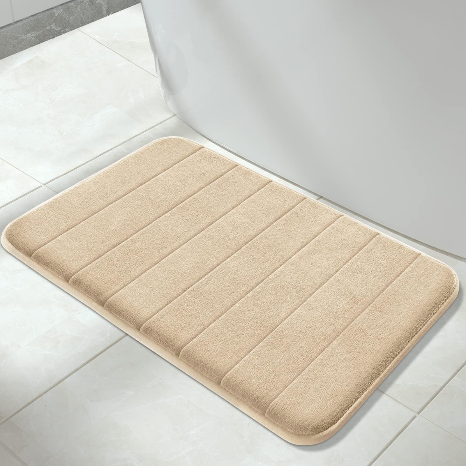 Yimobra Non-Slip Bath Mat, 80 x 50 cm, Super Water Absorption, Thick, Machine Washable, Easy to Dry, Beige