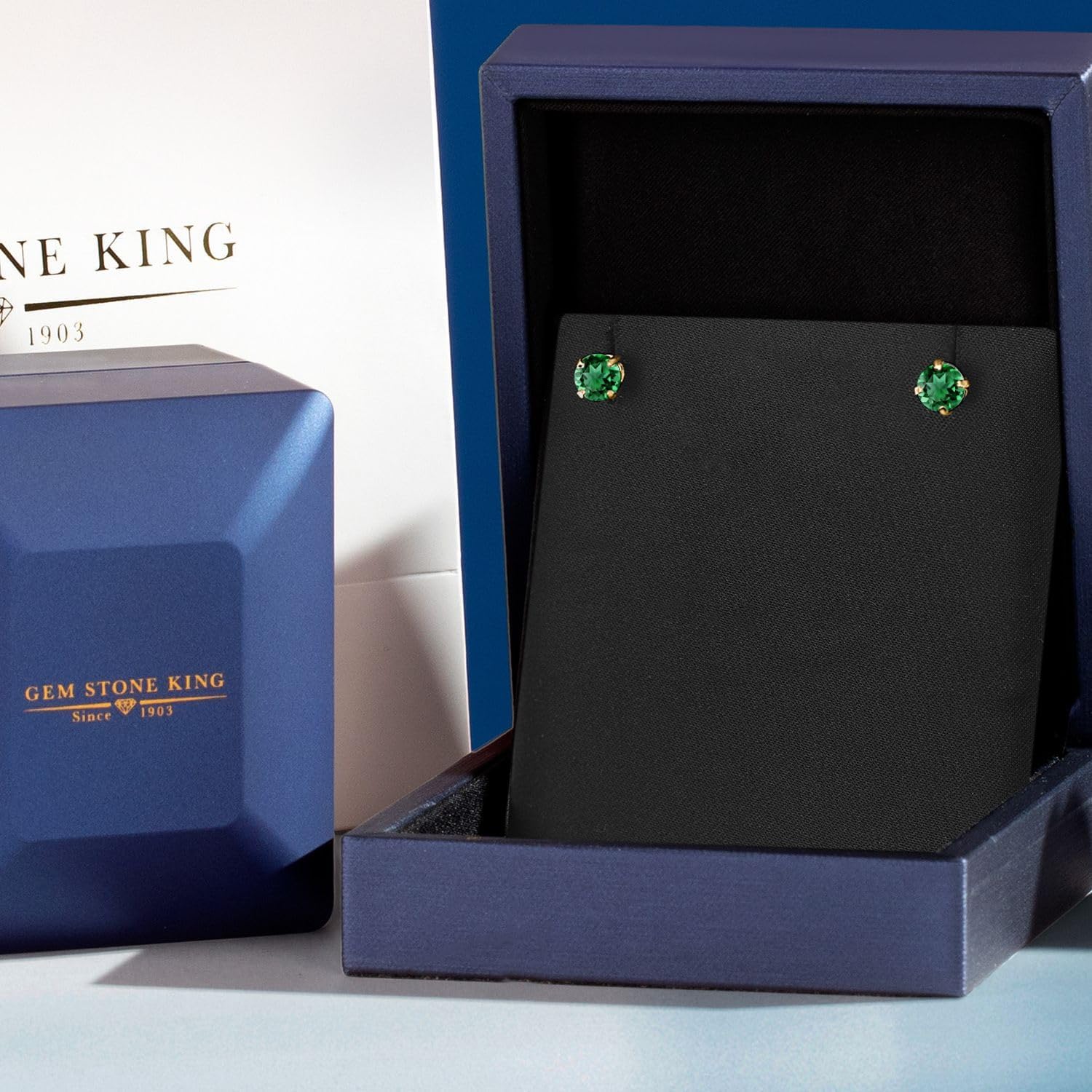 Gem Stone King 14K Gold Gemstone Birthstone Solitaire Stud Earrings | Round 6MM | Gold Earrings For Women Men