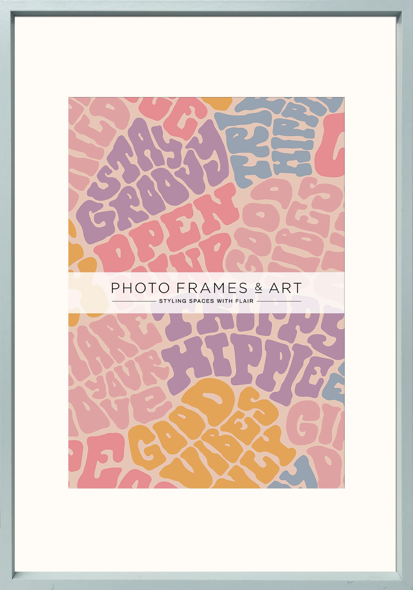 pf+a A2 Frame With Mount For A3 Picture (59.4x42cm) Poster Frame - Perspex Window - Light Green Thin Poster Frame For A2 / 59.4 x 42cm