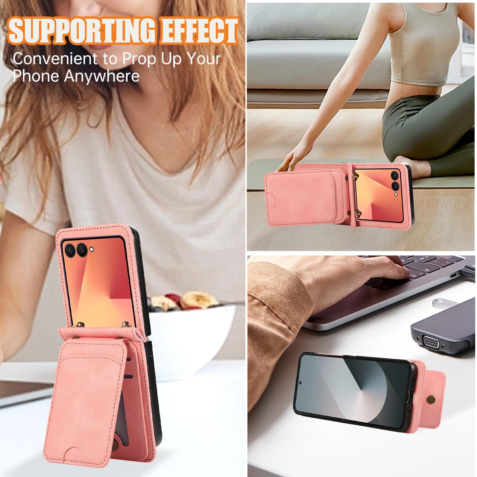 Etui crossbody do Samsung Galaxy Z Flip 8, etui na karty folio matowe etui skórzany długi pasek na ramię, mosiądz, Flip 8