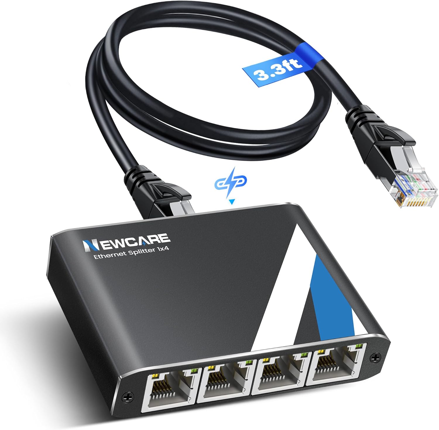 Gigabit Ethernet Splitter 1 to 4 High Speed 1000Mbps with 3.3ft LAN Cable, NEWCARE 1 in 4 Out RJ45 Port Internet Splitter for Cat5e/6/7/8, Plug and Play, 4 Devices Simultaneously Networking