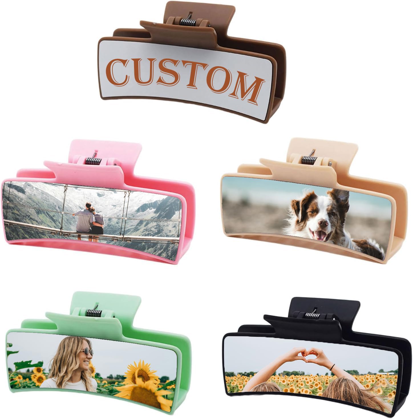Custom Hair Clips, Personalized Hair Claw with Photo Picture Image Text Name, Customizable Large Square Clip, Creativity Claw for Thin/Thick Hair Women Mom Wife Girls