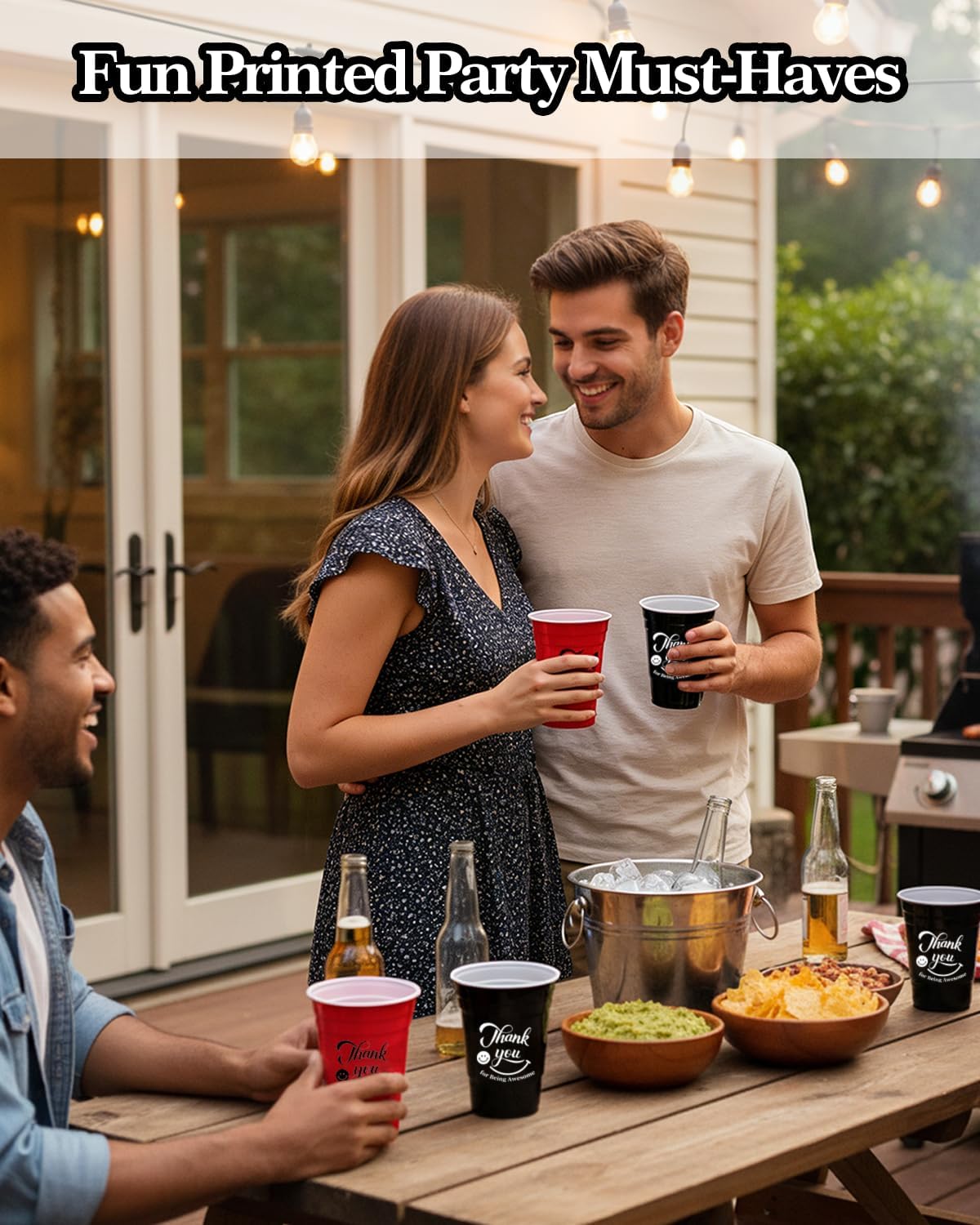 100ct Red & Black 16oz Disposable Plastic Party Cups, Ultra Sturdy Leak-Resistant, Anti-Slip Grip, Food-Safe Hot/Cold Drinks, Fun Printed for Parties, Birthdays, Tailgates, Holidays & Easy Cleanup