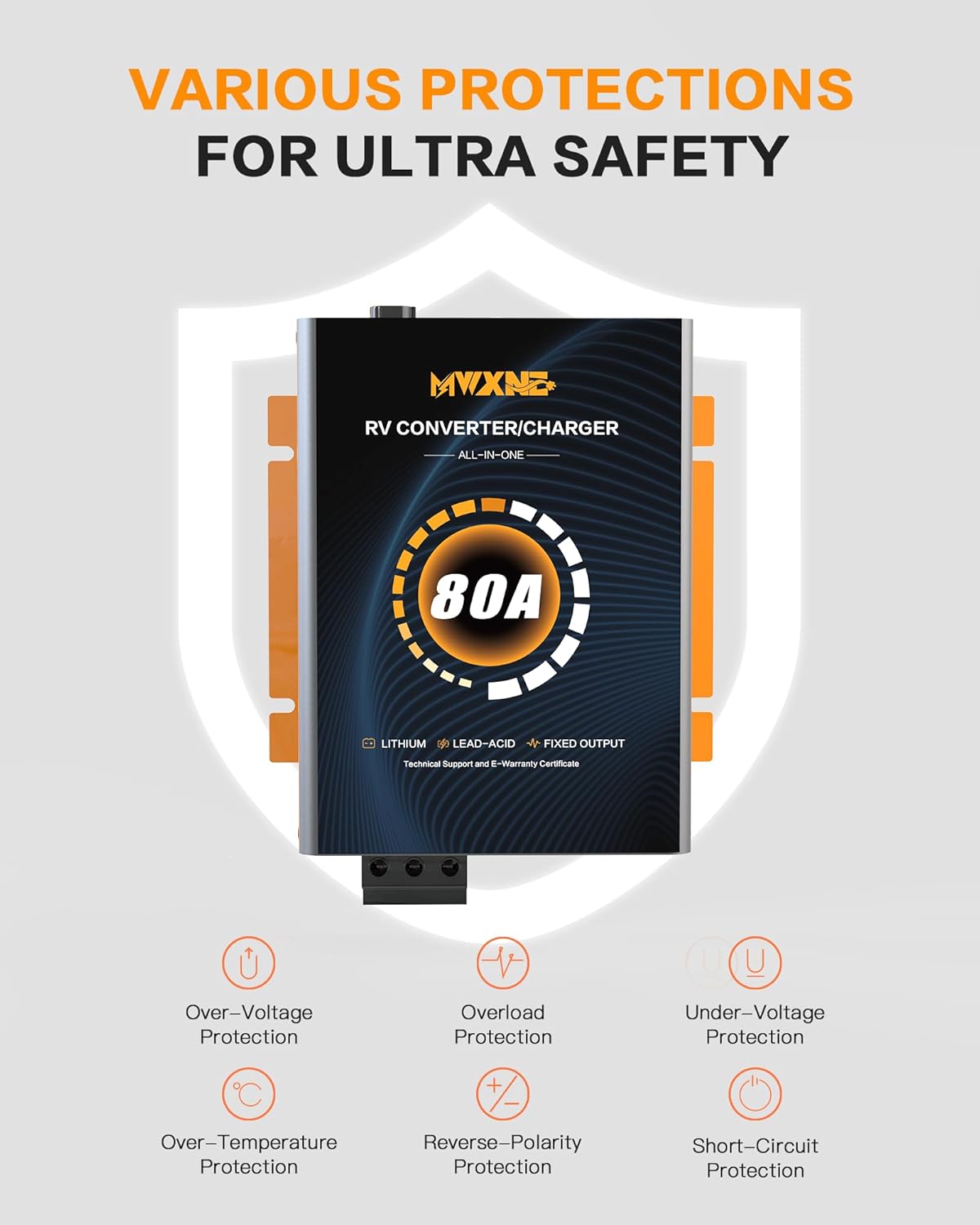 80 Amp RV Power Converter, 120V AC to 12V DC Battery Charger with Multi Smart Charging Modes,13V–16.5V Adjustable Output, RV Converter Compatible with Lithium and Lead Acid Battery