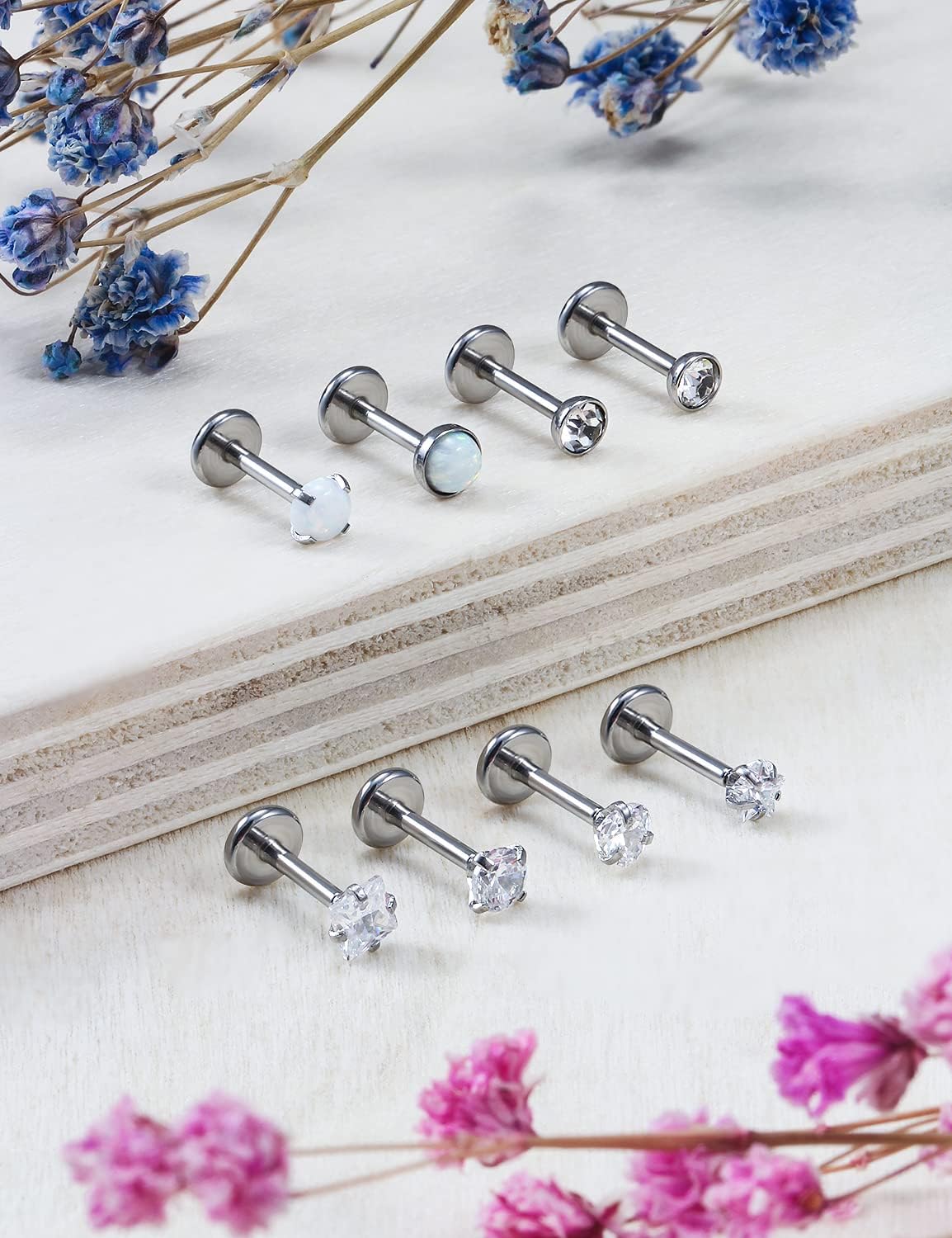 20G 18G 16G Push in Theadless Nose Rings Studs Hypoallergenic Lip Labret Jewelry Flat Back Nose Stud Stainless Steel Cartilage Helix Tragus Earrings for Women Men 6mm 7mm 8mm Bars Diamond 3mm