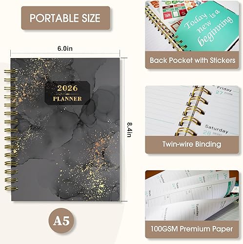 Miniatura 66 de Ymumuda Agenda 2026, agenda diaria semanal y mensual, enero de 2026 a diciembre de 2026, 8.4 x 6.3 pulgadas, calendario 2026 con pestañas, cuaderno