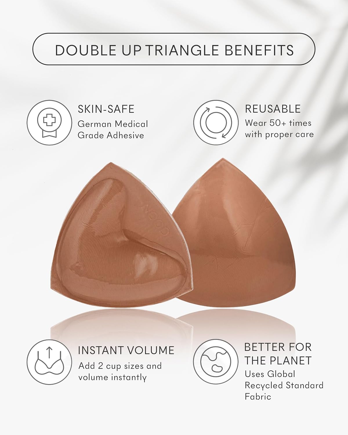 Double Up Ultra-Boost Triangle Reusable, Invisible Lifting Double-Sided Medical-Grade Adhesive Inserts Best for V-Neck Tops, No. 5 Soft Tan, D