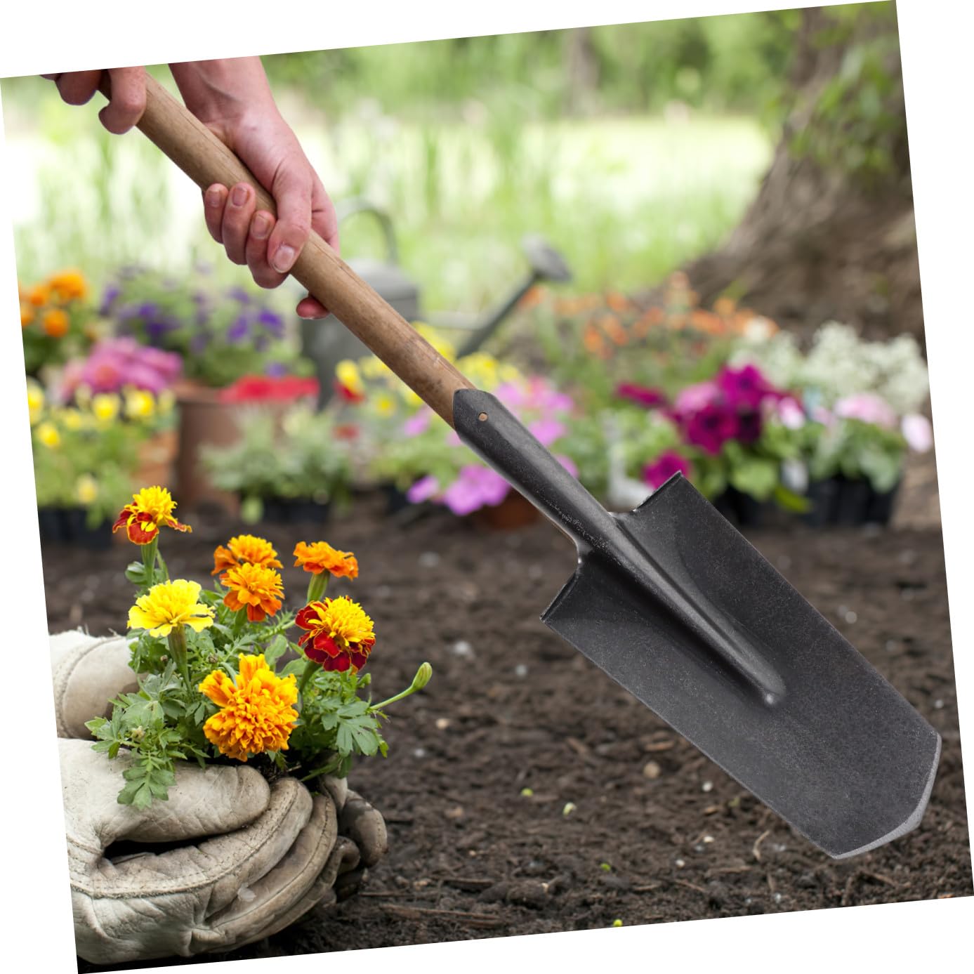 BESTonZON Pala de Jardinería de Acero Manganeso Grueso para Excavar y Desherbar, Herramienta Práctica para Huerto Mango Resistente Adecuado para Senderismo y Escalada