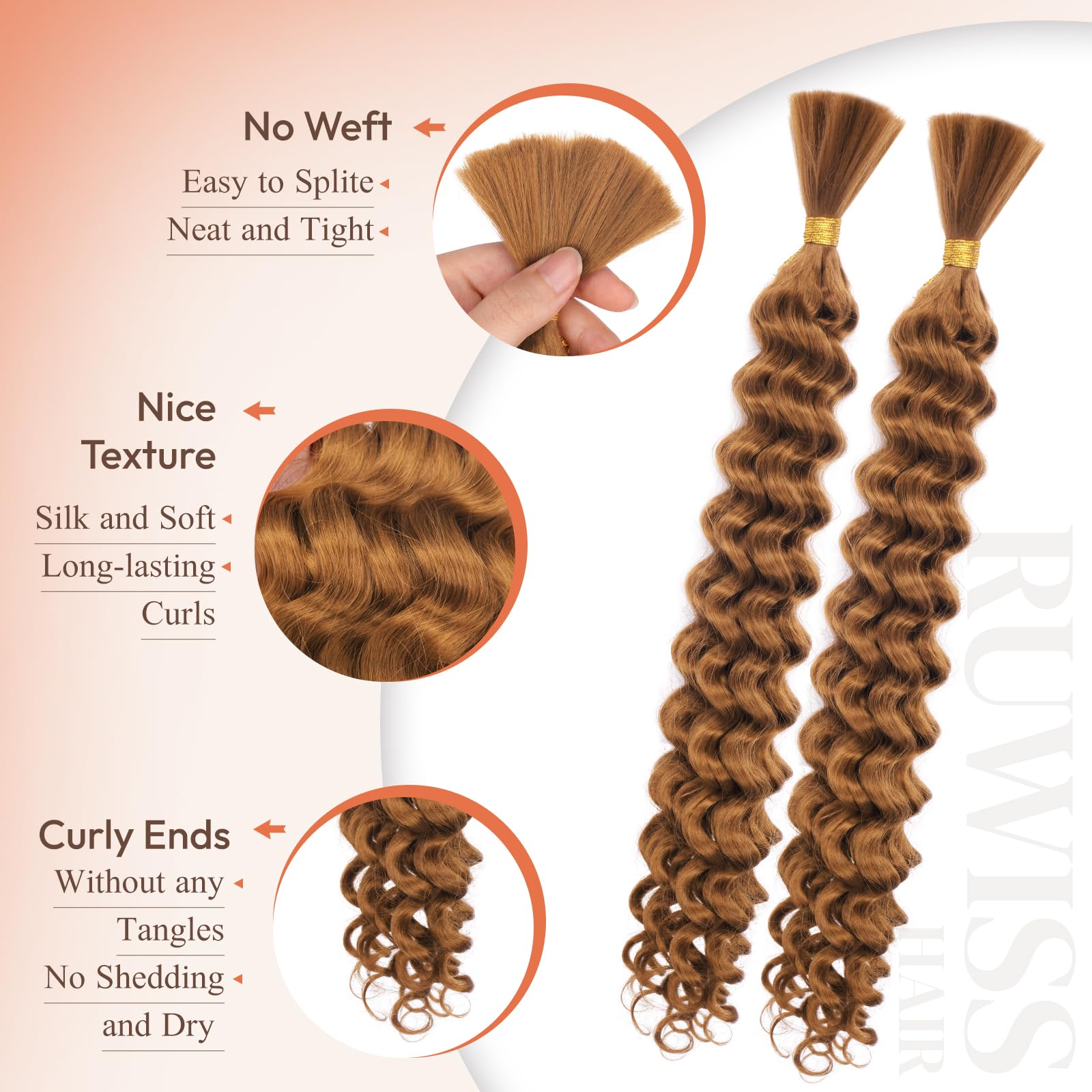 RUWISS 20 Inch Deep Wave Braiding Crochet Hair Extensions for Boho Braids Synthetic Curly Hair Extension for Black Women 2 Bundles/Pack (120g - Image 3