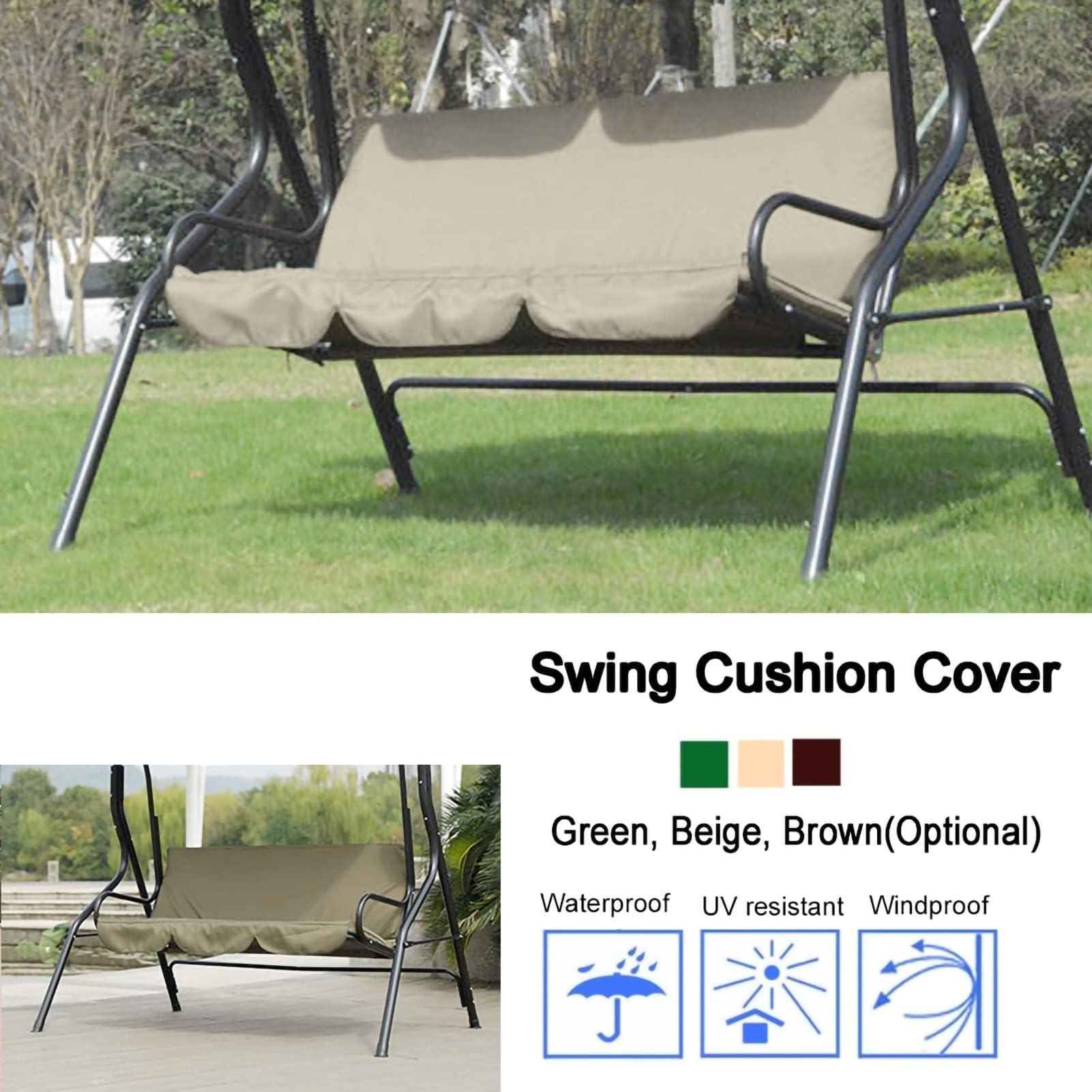 Headerbs Funda de Cojín para Asiento de Columpio, Jardín, Patio, Exterior, Impermeable, Tafetán de Poliéster, Tres Plazas, Silla Columpio, Hamaca, Funda de Cojín 59,1 X 19,7 X 3,9