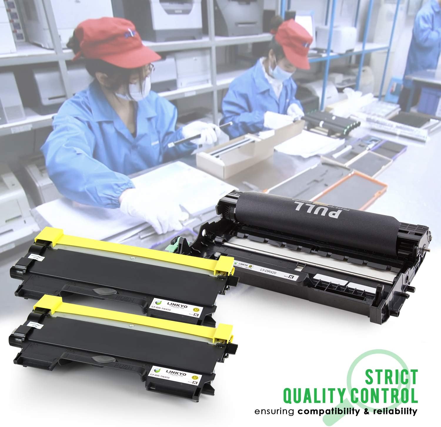 LINKYO Compatible Toner Cartridge and Drum Unit Set Replacement for Brother TN450 TN-450 DR420 DR-420 (2 Toner Cartridges, 1 Drum Unit)