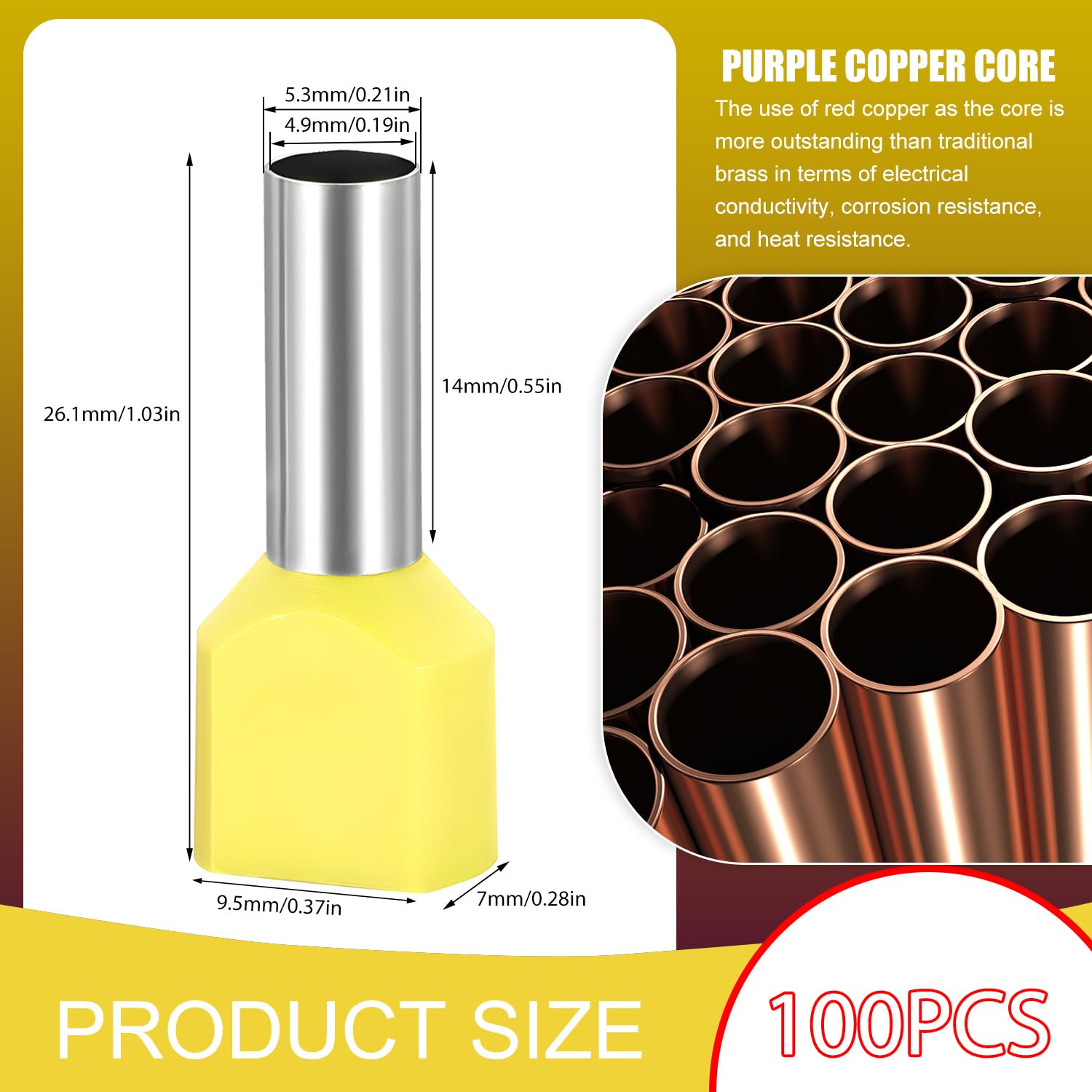 ELNLE Puntalini Doppi 2 x 6 mm² Capicorda Elettrici Isolati, 100 pz Terminali per Estremità Gemellate, Lunghezza 12 mm