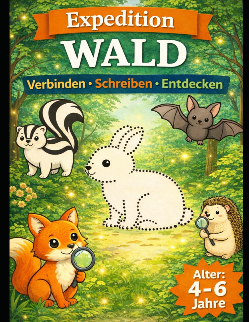 EXPEDITION WALD: Punkt zu Punkt für Kinder | Verbinde die Punkte, schreibe und entdecke Waldtiere | Beschäftigungsbuch für Kinder 4–6 Jahre