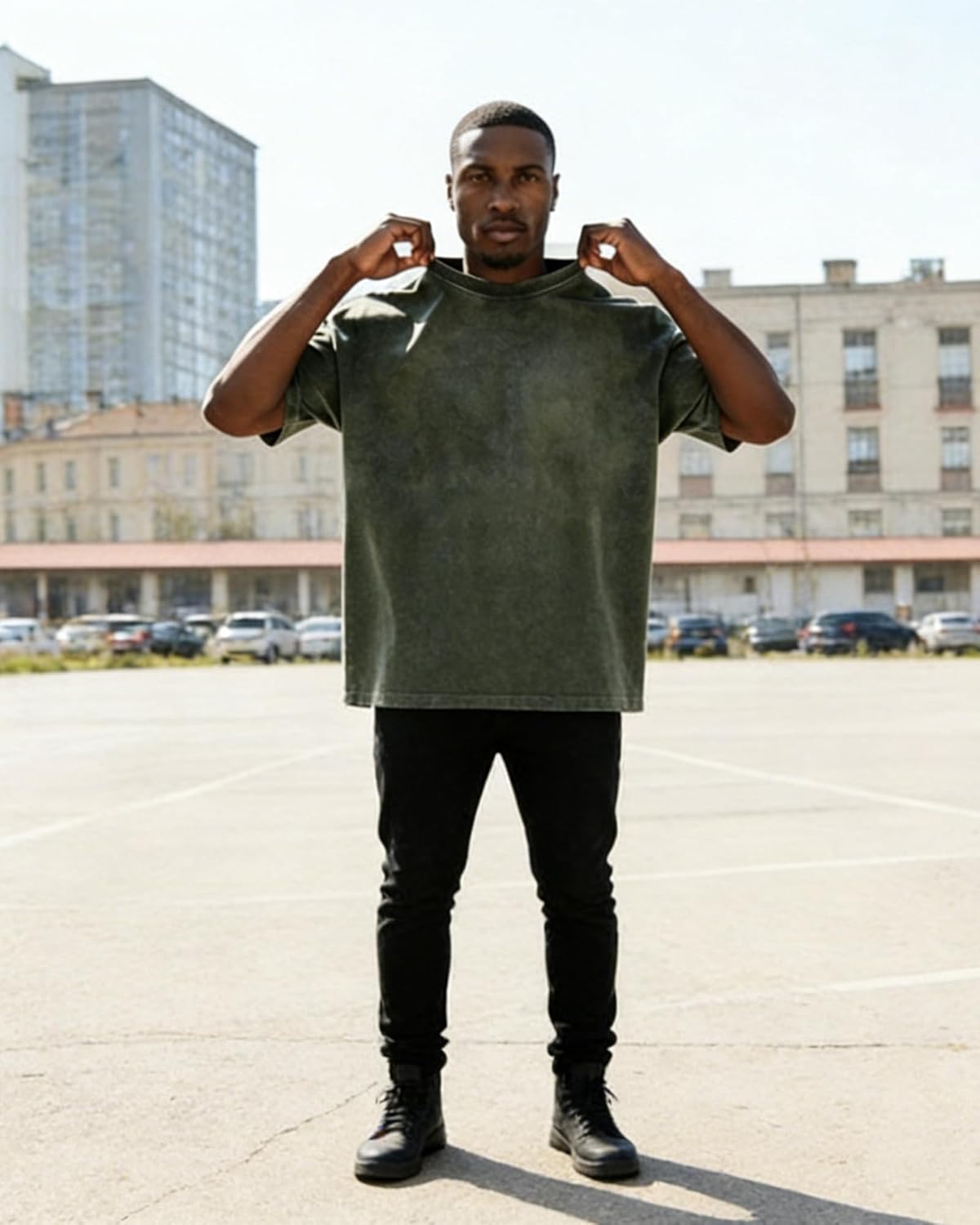 Men's Oversized Heavyweight Cotton T-Shirts, Unisex Acid Wash Thick Short Sleeve Tees Casual Baggy Crewneck Tops - Image 2