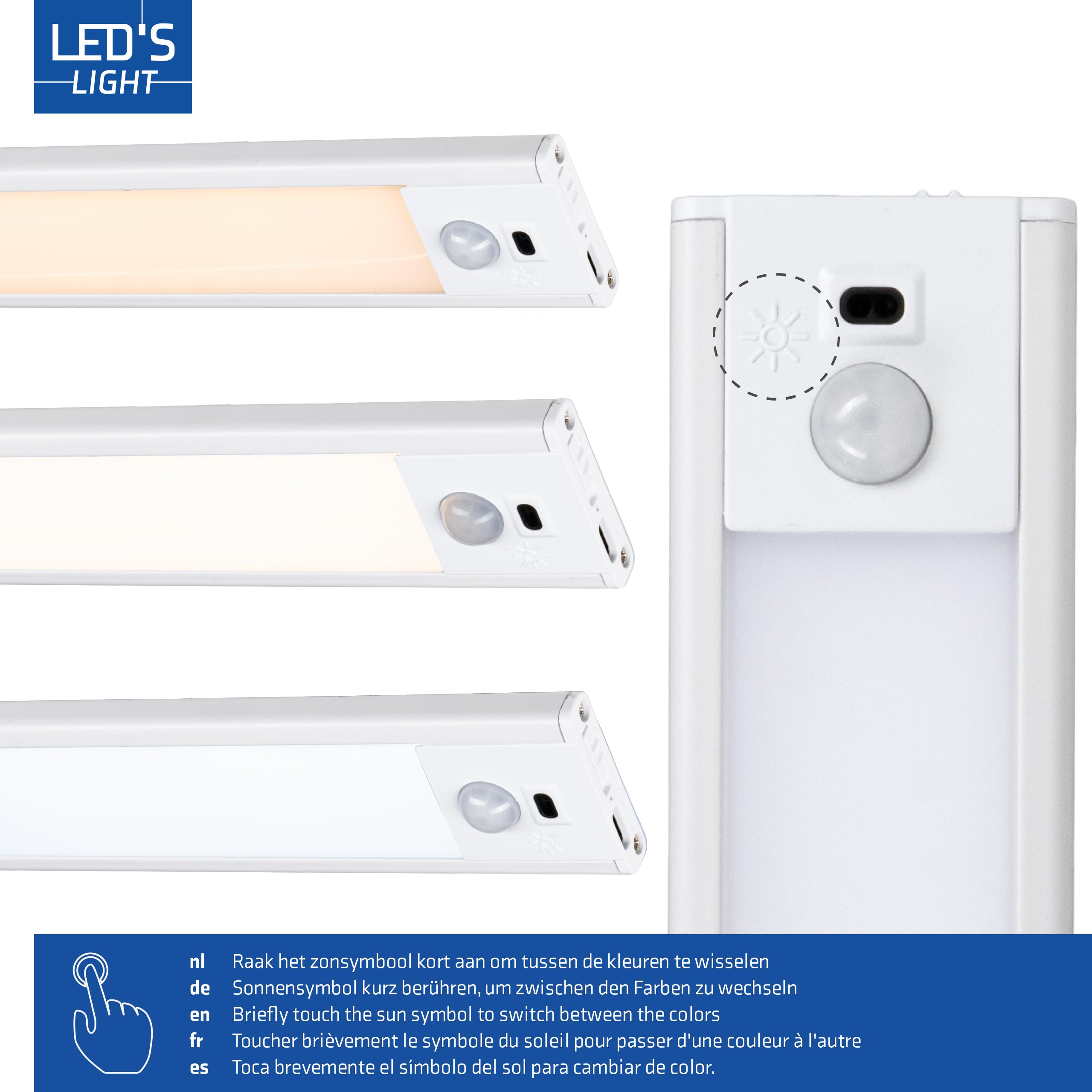 LED's light Unterbauleuchte 80cm Schrankleuchte 4W mit Bewegungssensor Winksensor Akku USB-C dimmbar CCT warmweiß neutralweiß kaltweiß Magnethalter - 2 Stück