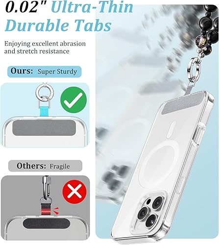 Vista 6 de Vihibii Correa de muñeca con dije para teléfono con 2 lengüetas de sujeción, cordón anticaídas para teléfono celular, cuentas de perlas de moda