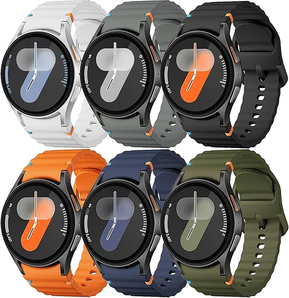 Sport Band for Samsung Galaxy Watch 7 Band 40mm 44mm,No Gap Soft Silicone Strap for Galaxy Watch 6 5 4 FE Band 40mm 44mm/Galaxy Watch 6/4 Classic 47mm 43mm 46mm 42mm/Watch 5 pro 45mm Men Women,6 Pack