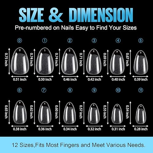 Miniatura 7 de TOMICCA Puntas de uñas cortas cuadradas extra cortas, 192 unidades, uñas postizas, 12 tamaños, uñas acrílicas transparentes para principiantes y