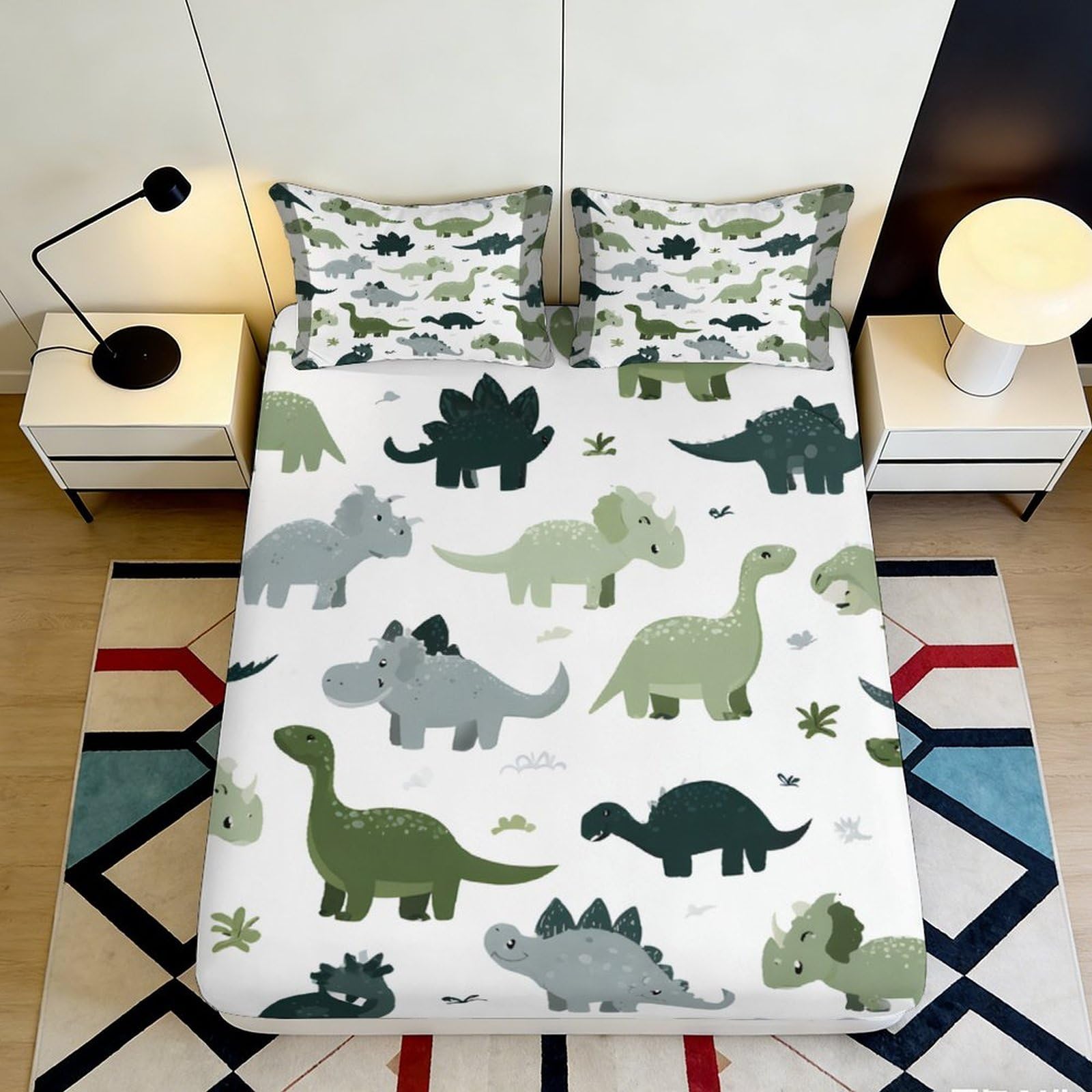 3D Printed Dinosaur Forest Fitted Sheet Microfiber Soft Anti-Slip Cretaceous Jungle Bed Cover for Bedroom Guest Room Dorm 140x200x25cm