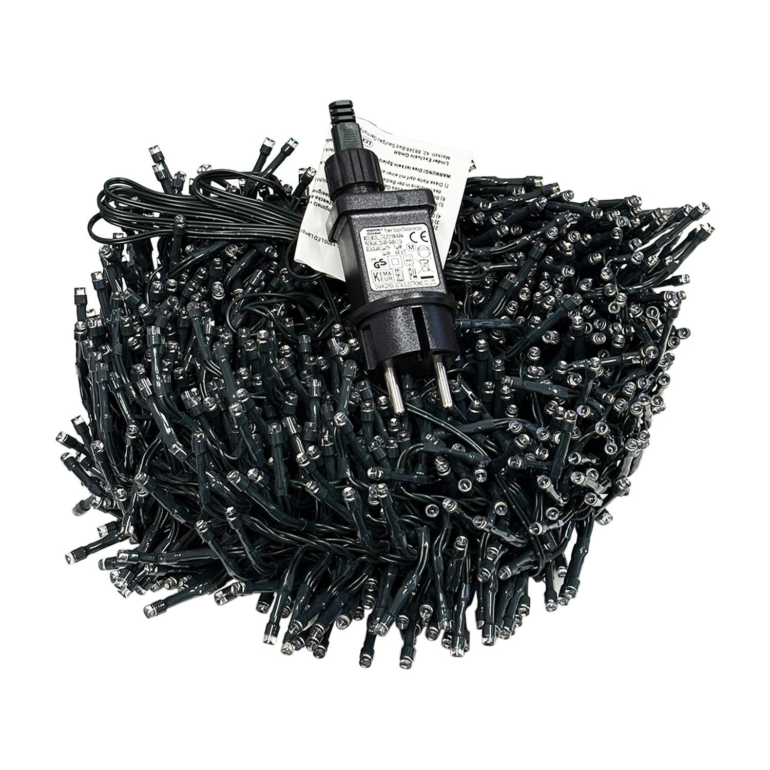 1200er Cluster-Lichterkette LEDs Trafo warmweiß Kabel Dunkelgrün Innen und Außen