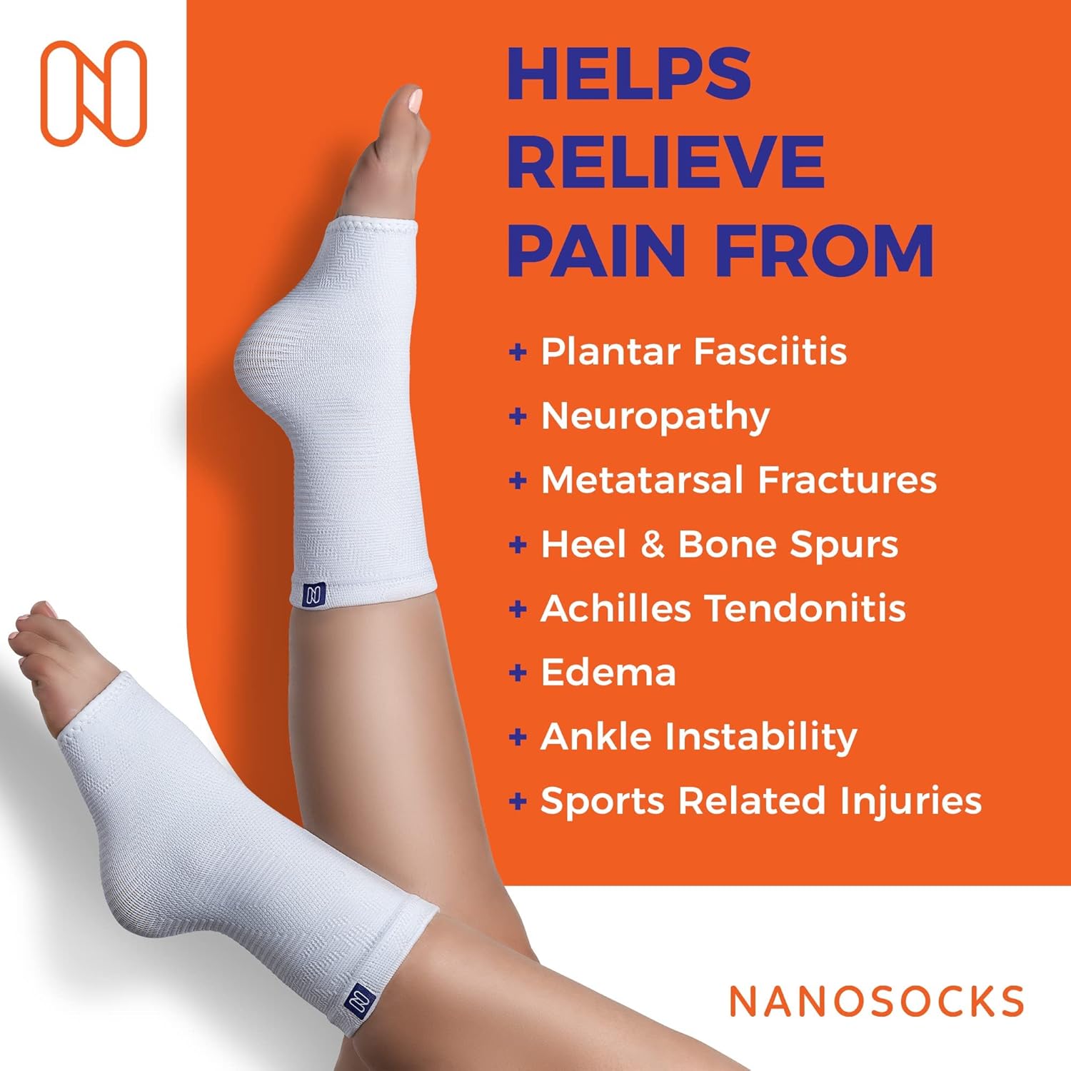 NanoSocks Compression Socks 6 Pack Bundle - Toeless (Medium, 3 Pair Black + 3 Pair White)