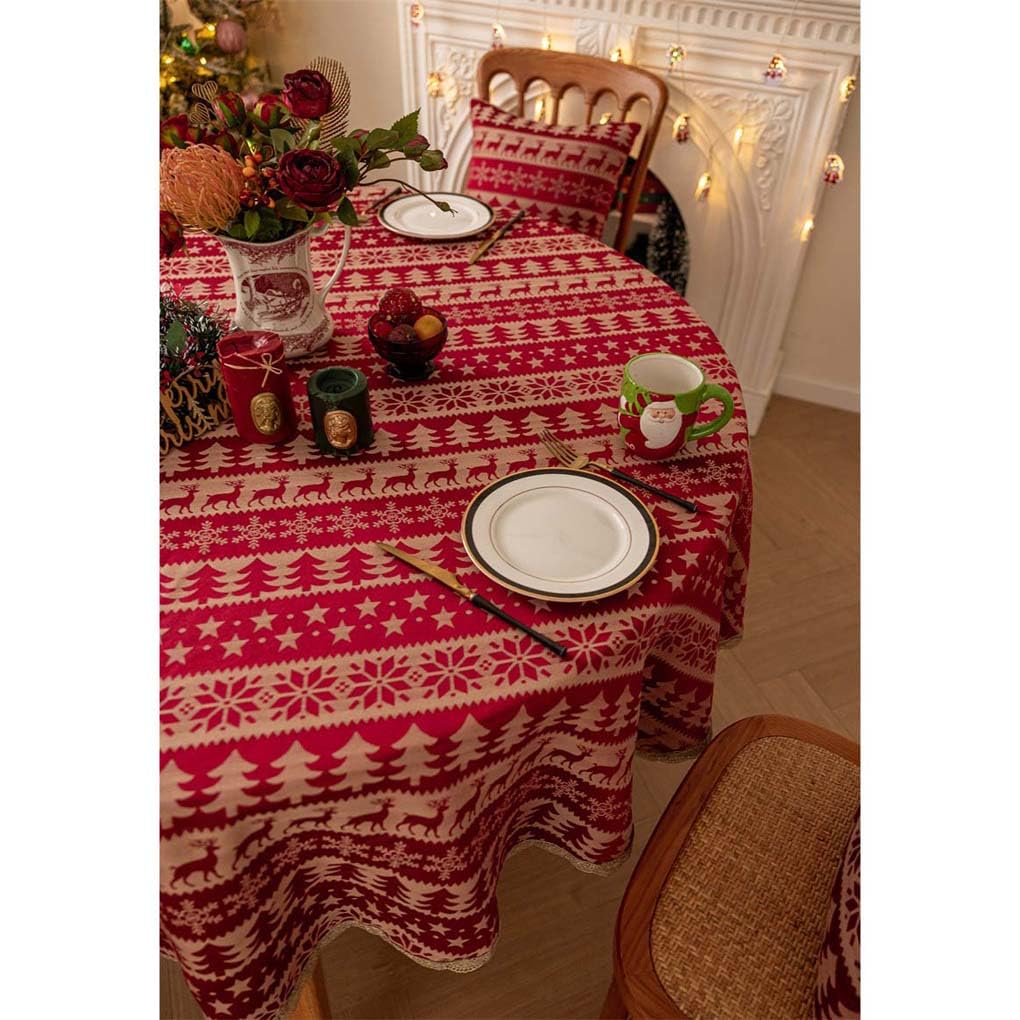 Amazon｜Foxace テーブルクロス クリスマス レッド 円形 180cm