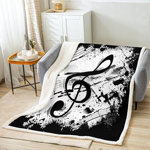 Miniatura 6 de Manfei Musical Throw Blanket Retro Musical Notes Print Bed Blanket for Kids Boys Girls Room Decor, Music Theme Blanket for Couch Sofa, Soft and