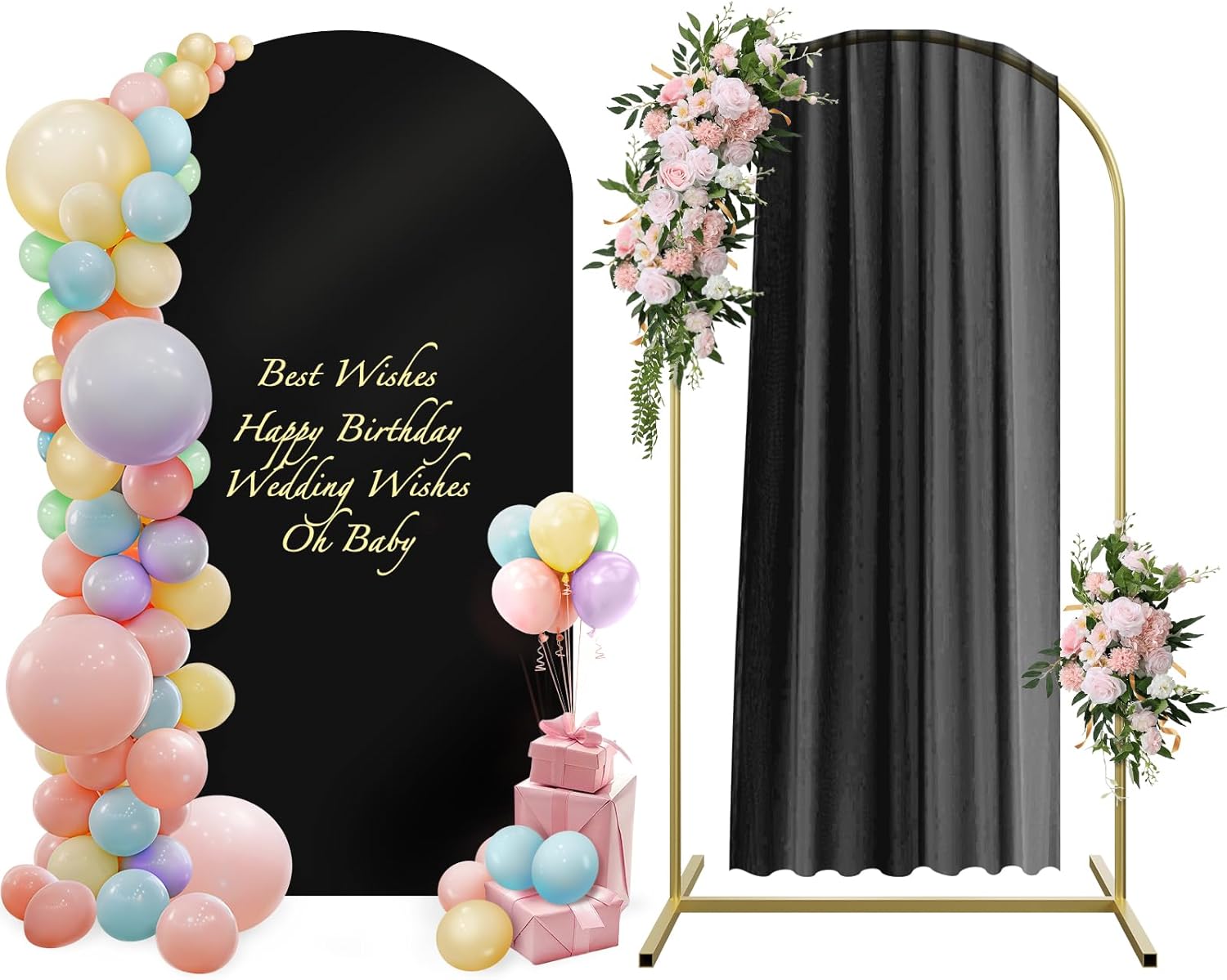 Wedding Arch Stand and Arch Cover 4ft, Metal Arch Stand & Cover Set with 100 Party Multi-Colored Balloons for Birthday Party Baby Shower Graduation Ceremony Decoration