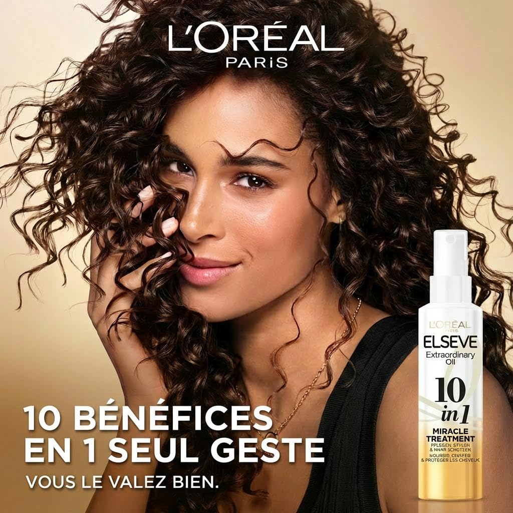 L'Oréal Paris - Soin Miracle Multi-Usages 10-en-1 - Cheveux Secs & Abîmés – Nourrit, Coiffe & Protège - Sans Rinçage - Elseve Huile Extraordinaire - 150ml - 3