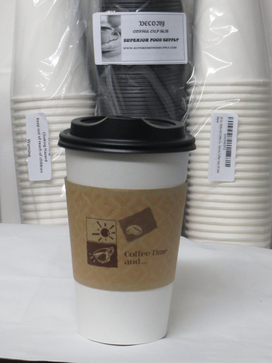 12 Oz. White paper Hot Coffee Cups With Lids And Sleeve-Decony coffe set- 50 sets
