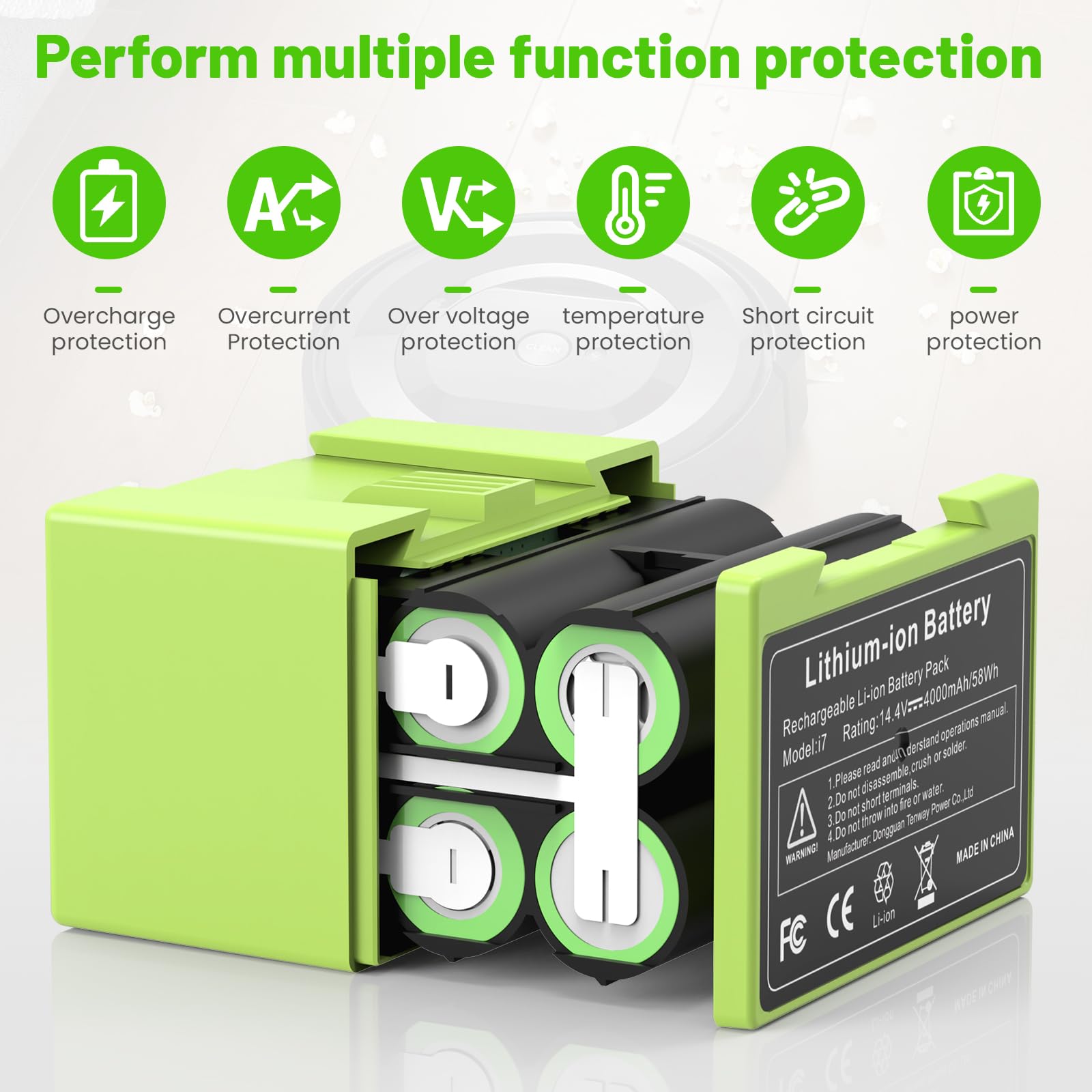 Lítium-ion akkumulátor 2900 mAh iRobot Roomba i7/i3/i4/e5/e6 készülékhez, 1x akkumulátor készlet, 14,4V Lítium-ion akkumulátor 2900 mAh iRobot Roomba i7/i3/i4/e5/e6 készülékhez, 1x akkumulátor készlet, 14,4V
