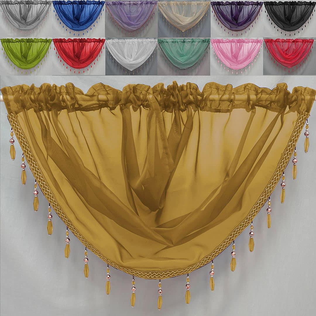 John Aird Crystal Beaded Voile Curtain Swag (Latte)