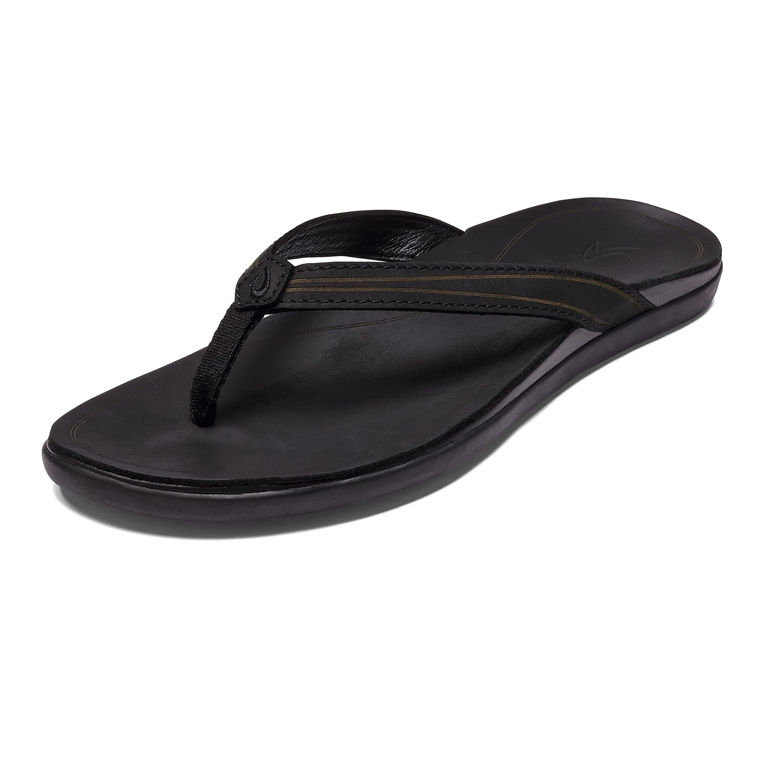 OLUKAIAukai Women's Beach Sandals, Soft Leather Flip-Flop Slides with Non Marking Outsoles, Lightweight & All-Day Comfort