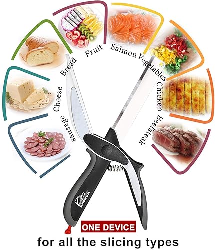 Miniatura 6 de Cortador de alimentos de cocina, cuchillo de cocina inteligente con tabla de cortar, tijeras de alimentos multiusos inteligentes de acero