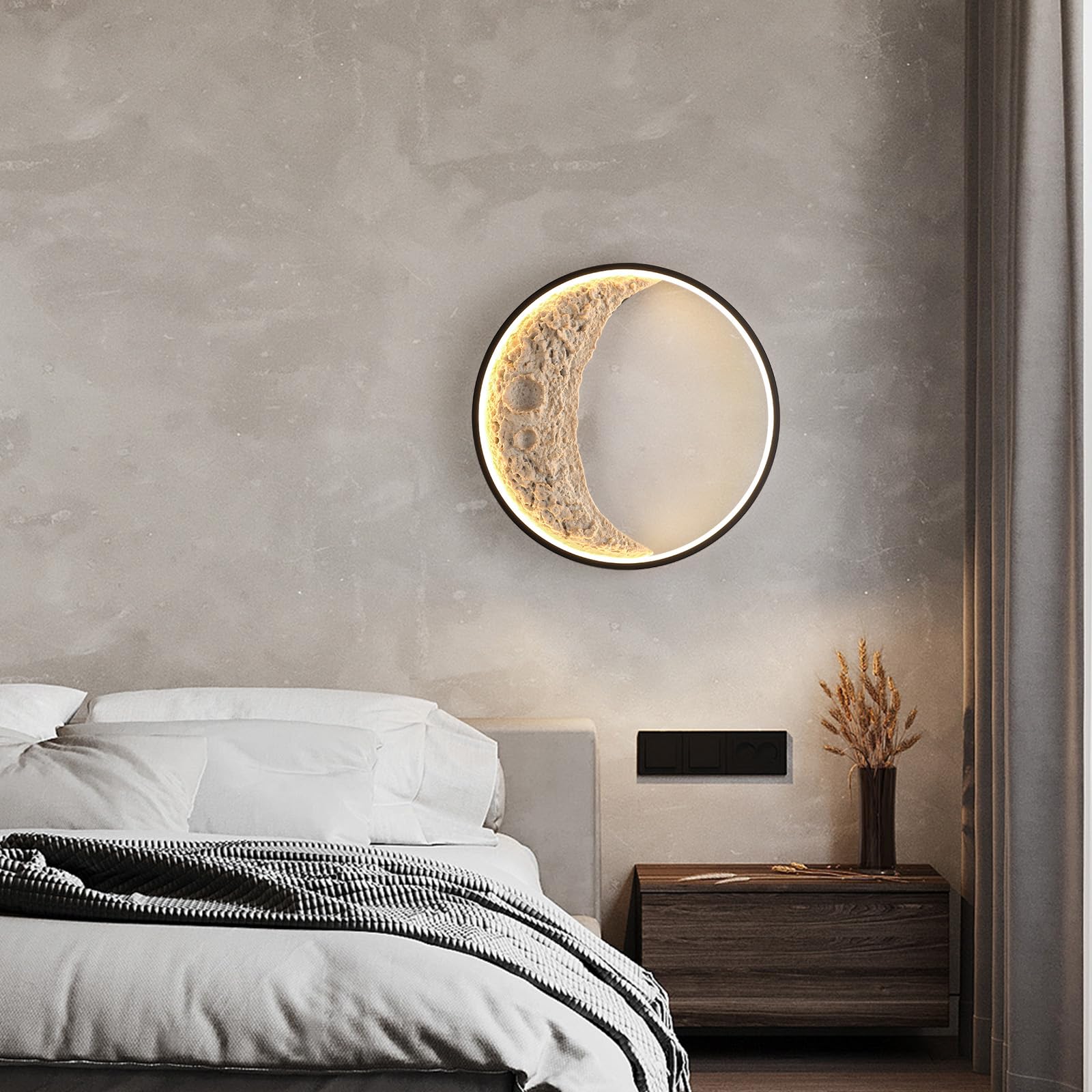 Moon Lampada da Parete, 3D Lampada Luna, Decorativo Applique da Parete Interno, Applique Camera da Letto LED, Luce calda, Adatto per Soggiorno, Camera da Letto, Corridoio, Ingresso,30cm