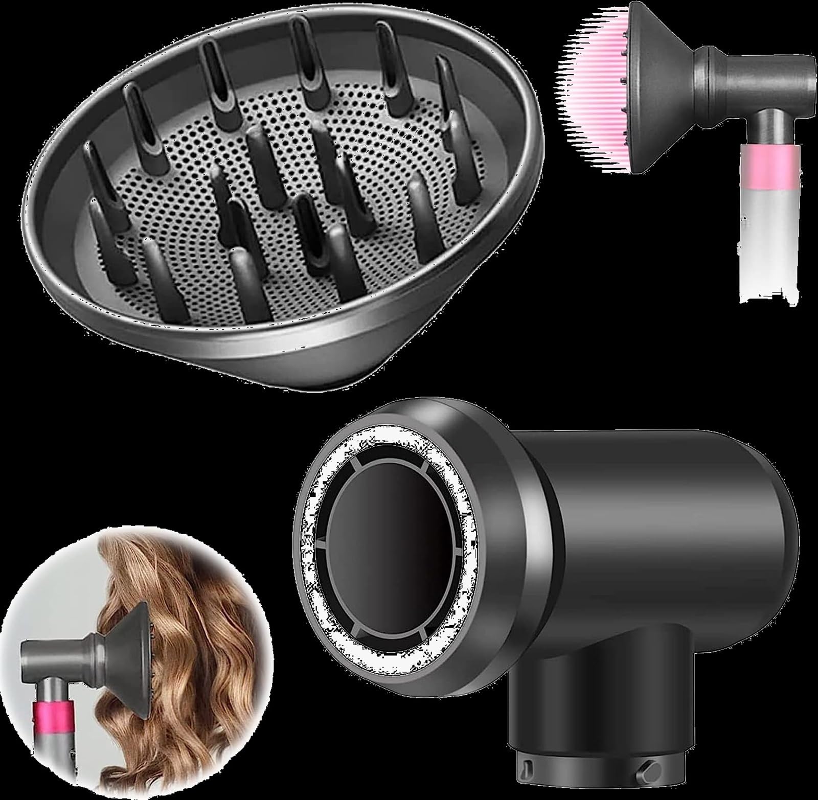 Difusor Universal para Secador Diffuser and Adaptor Airwrap,Attachments for Airwrap Styler Converting Blow Dryer Combination for Gifts(Diffuser and Adaptor)