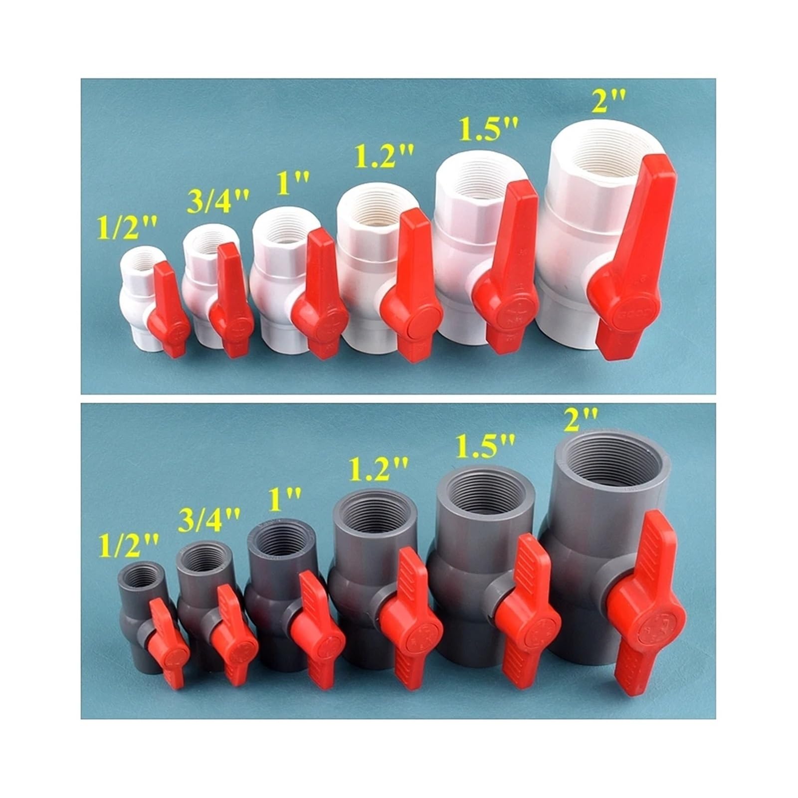 1/2 Cal ~ 2 Cal Nawadnianie Ogrodu Kontrola Wody Gwint Żeński Zawór Kulowy Akwarium Akwarium Rura PVC Przełącznik Spustowy Zawór(White-C,1.5)