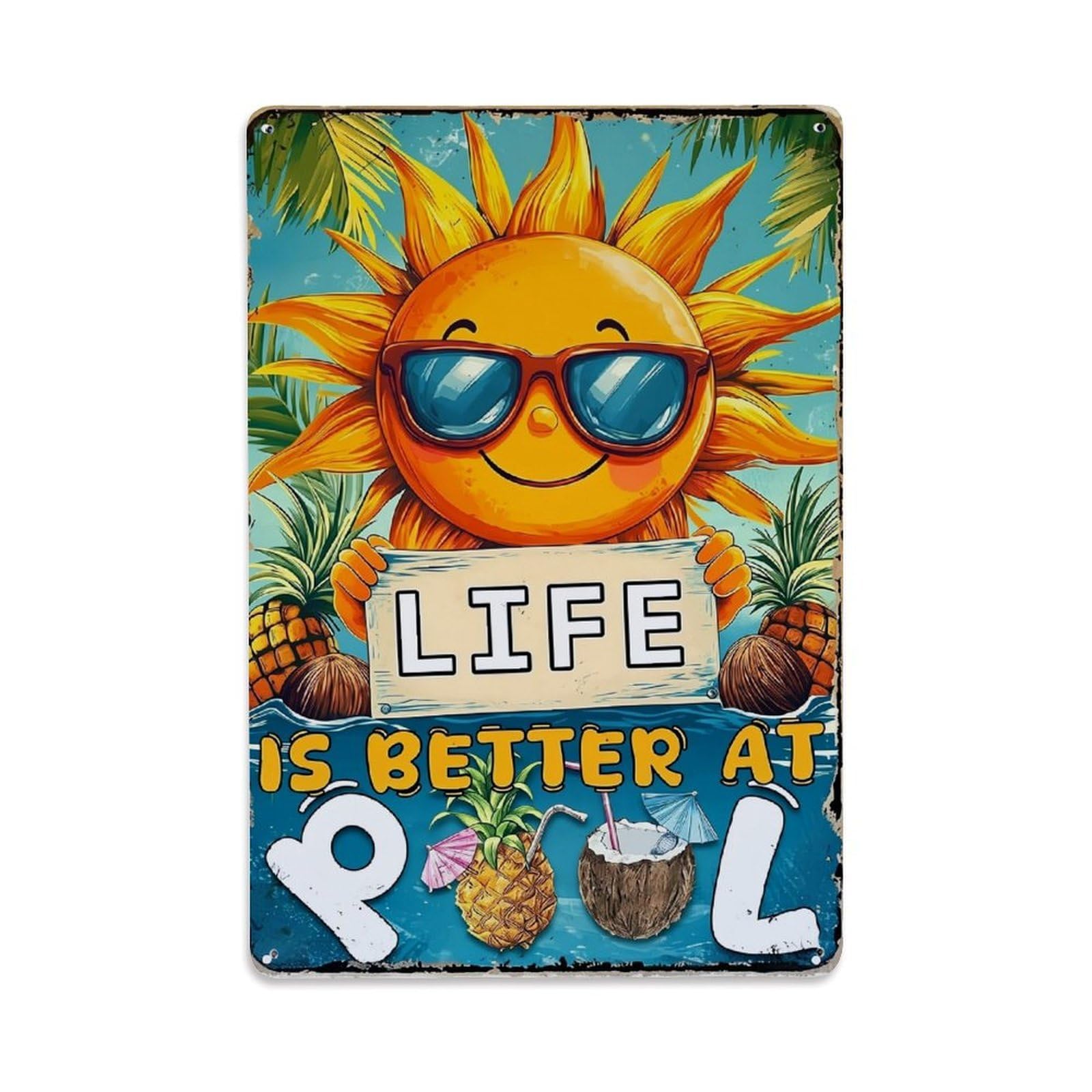 Jdfenggu Vintage Sun With Sunglasses Holding Sign Retro Metal Tin Sign, Decor Art Poster For Bar, Home, Man Cave, Kitchen, Laundry Room Gift 8X12inch