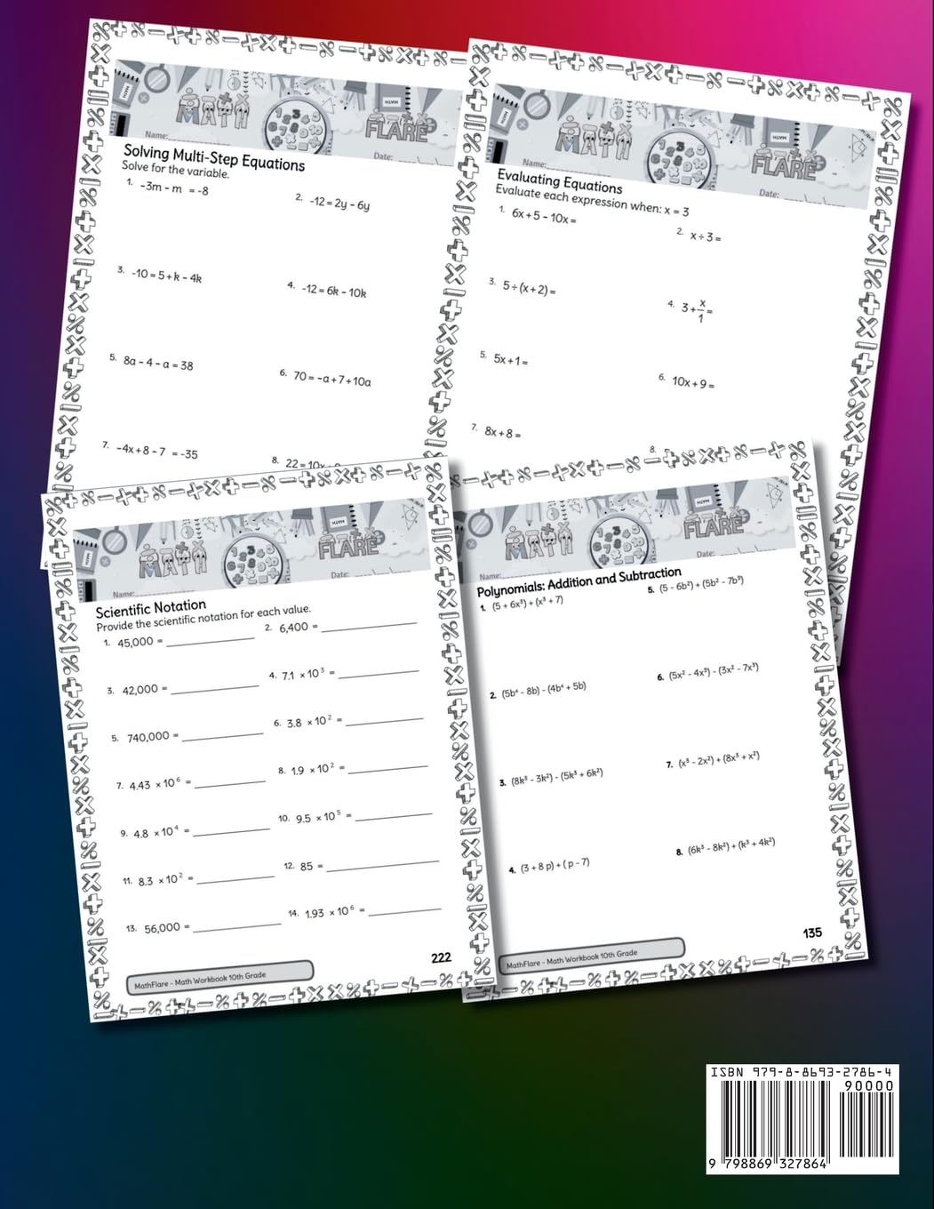 MathFlare - Math Workbook 10th Grade: Math Workbook Grade 10: Equations and Expressions, Linear Equations, System of Equations, Quadratic Equations, ... and Geometry (1) (Mathflare Workbooks)