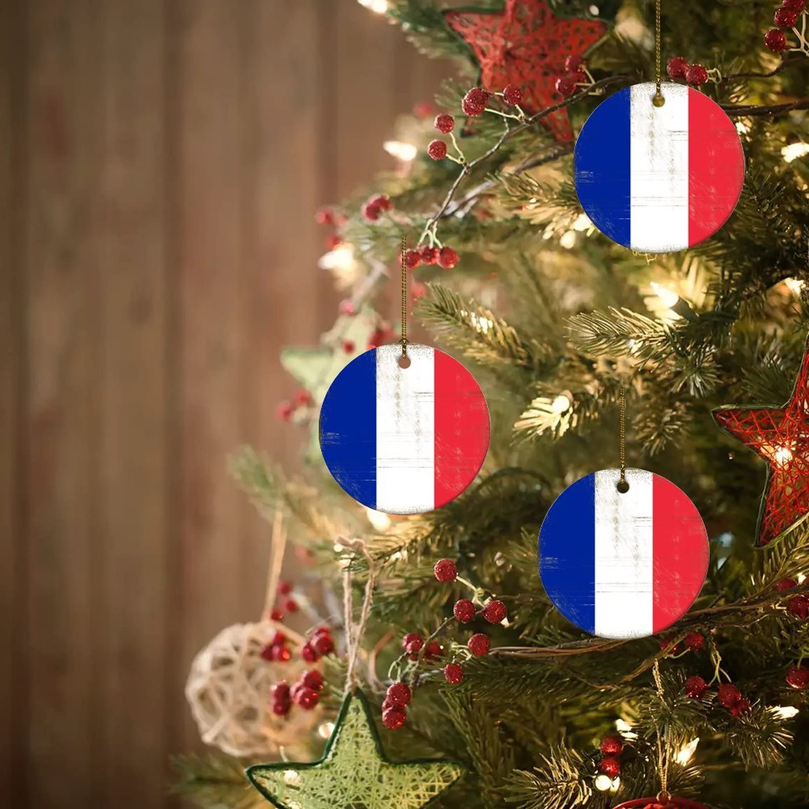 Guangpat Décorations de boule de la France, drapeau des nations - Décoration de boule de Noël, drapeau de la France - Ornements en plastique pour sapin de Noël, Nouvel An, vacances